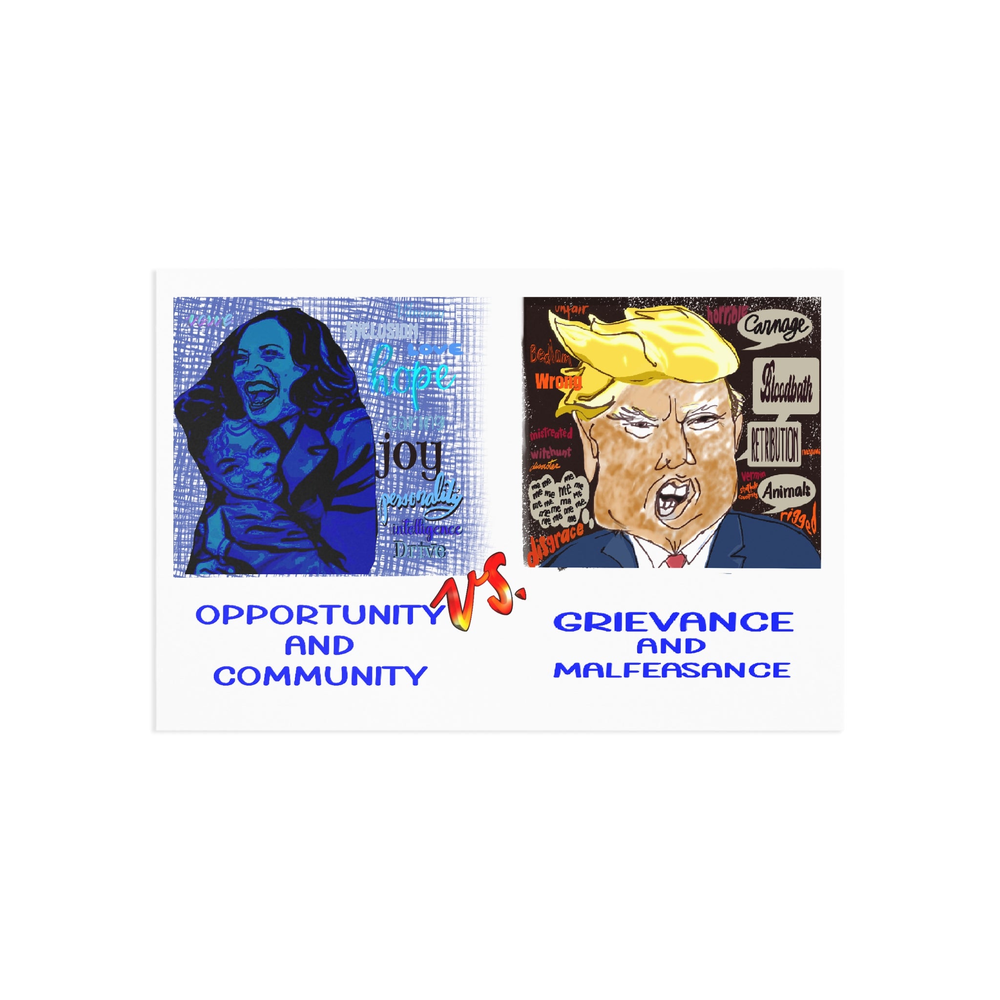 HARRIS vs TRUMP art postcard