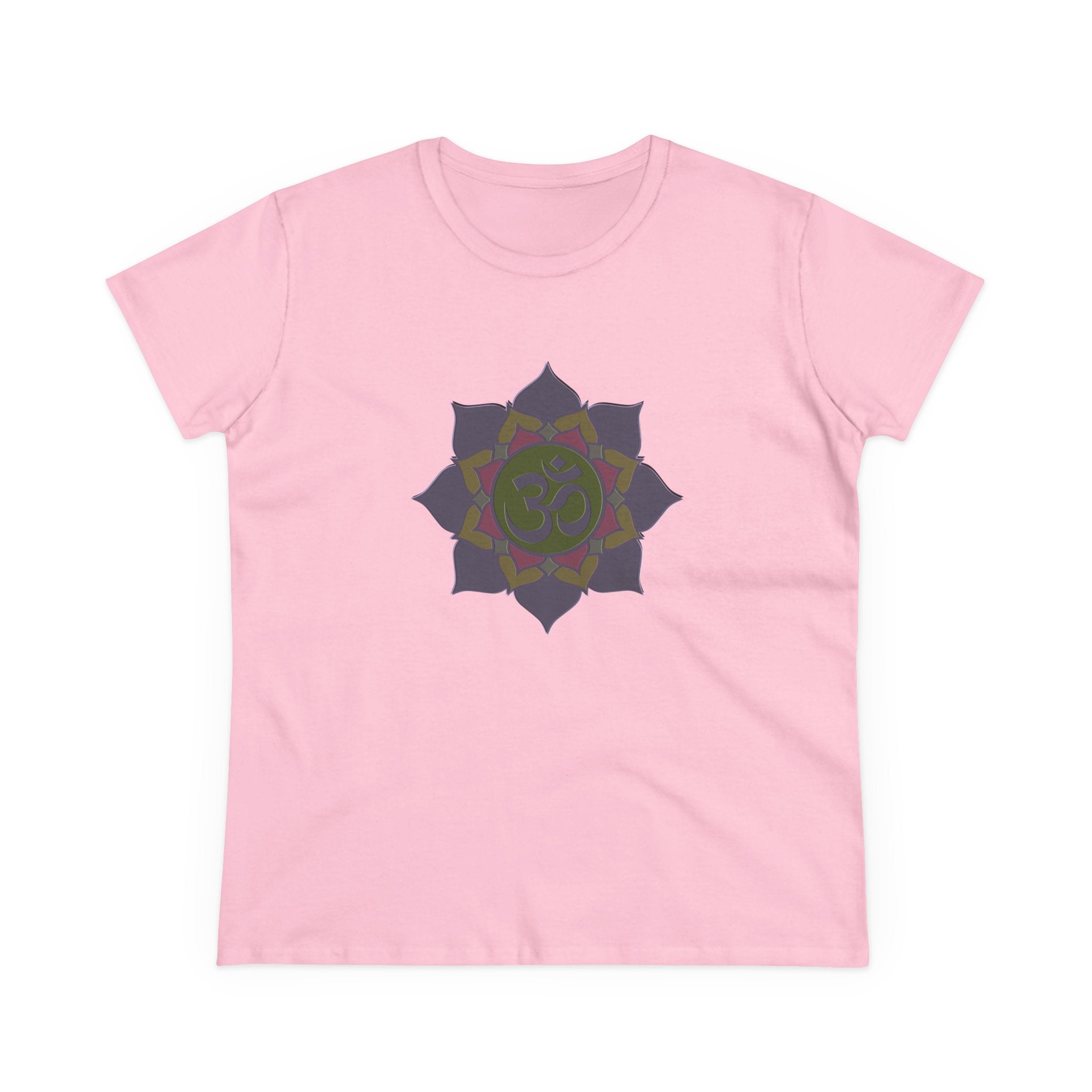 Women's Pink Om Symbol Cotton Tee - Spiritual & Comfortable Casual Wear