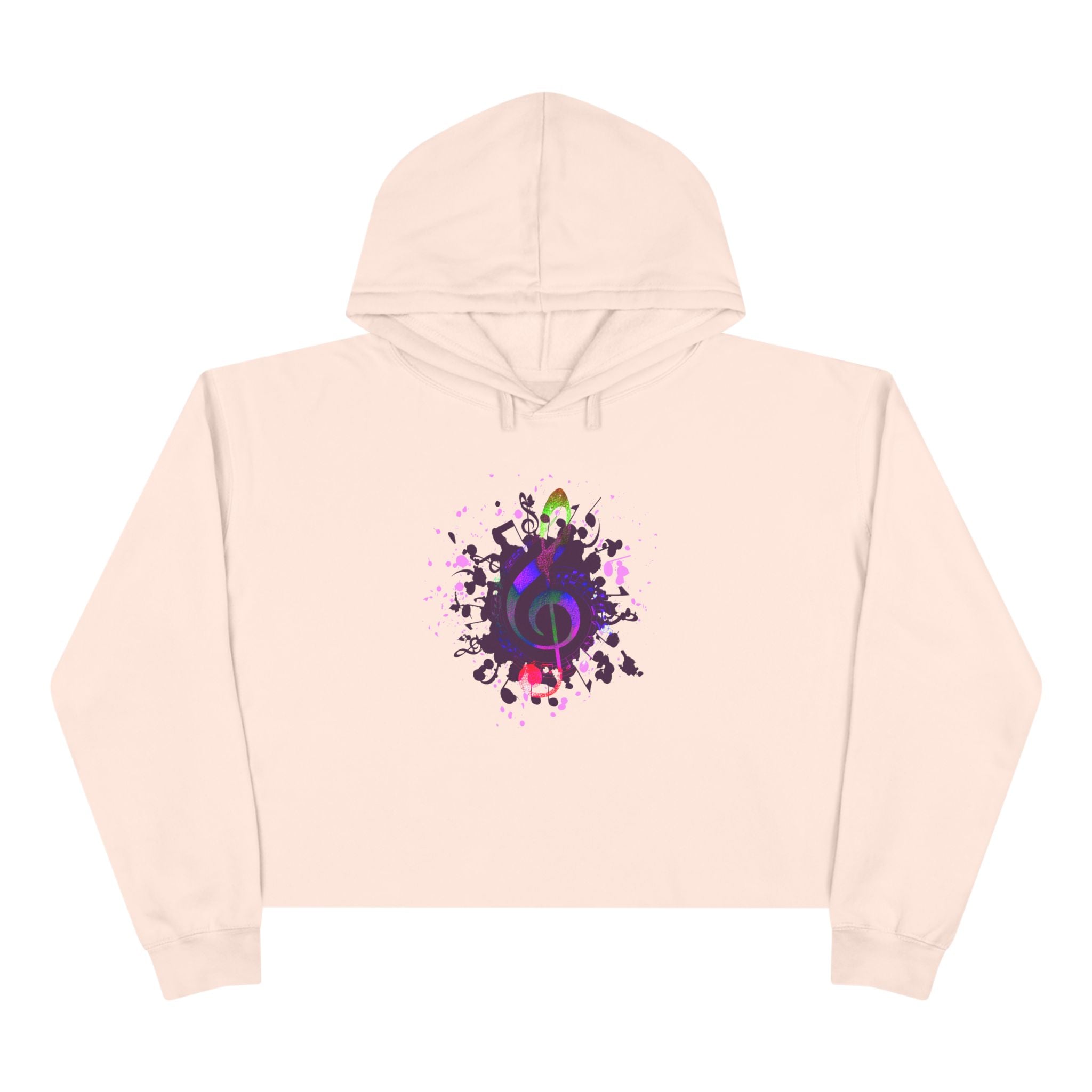 Musical Vibes Crop Hoodie - Colorful Treble Clef Design