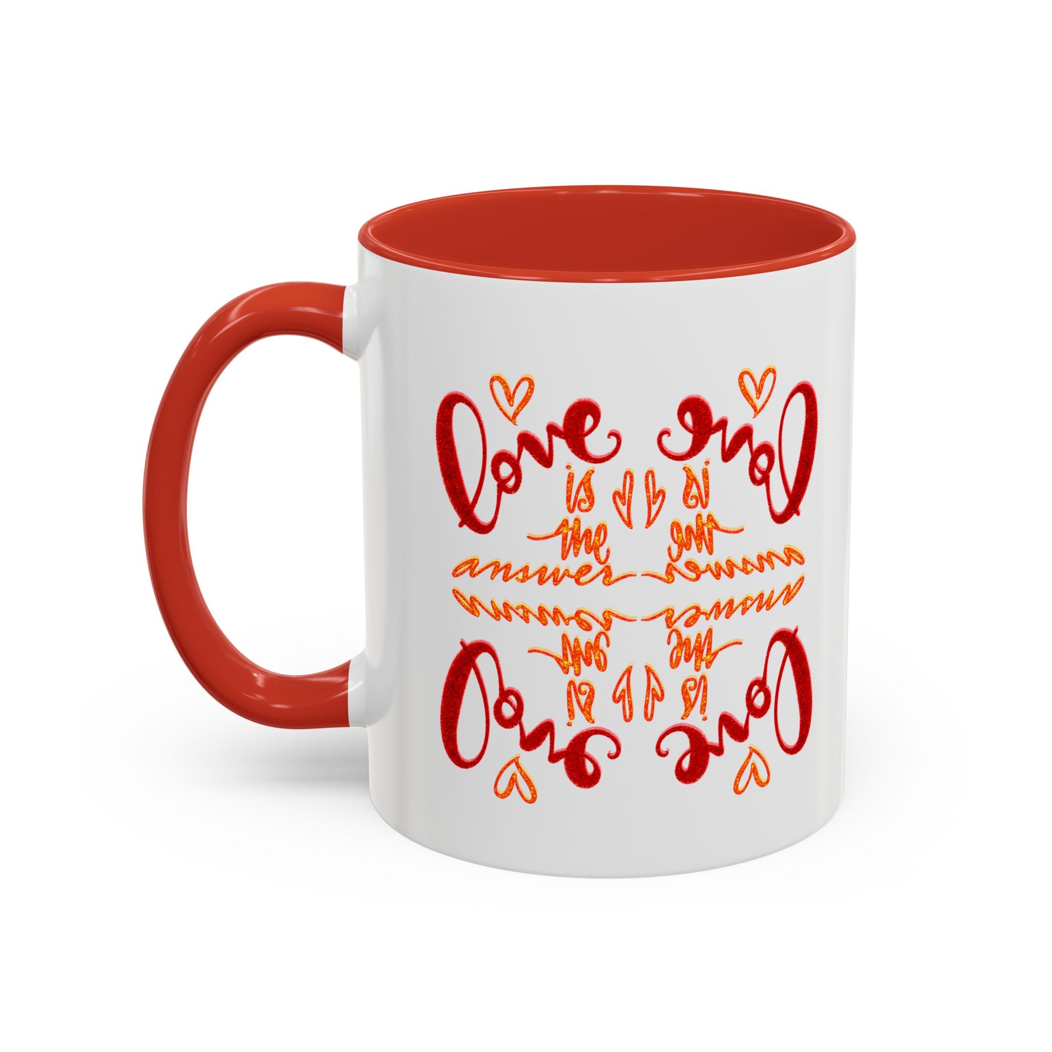 Love Coffee Mug – Cute Handwritten 'Love is the answer' Accent Mug (11 oz)