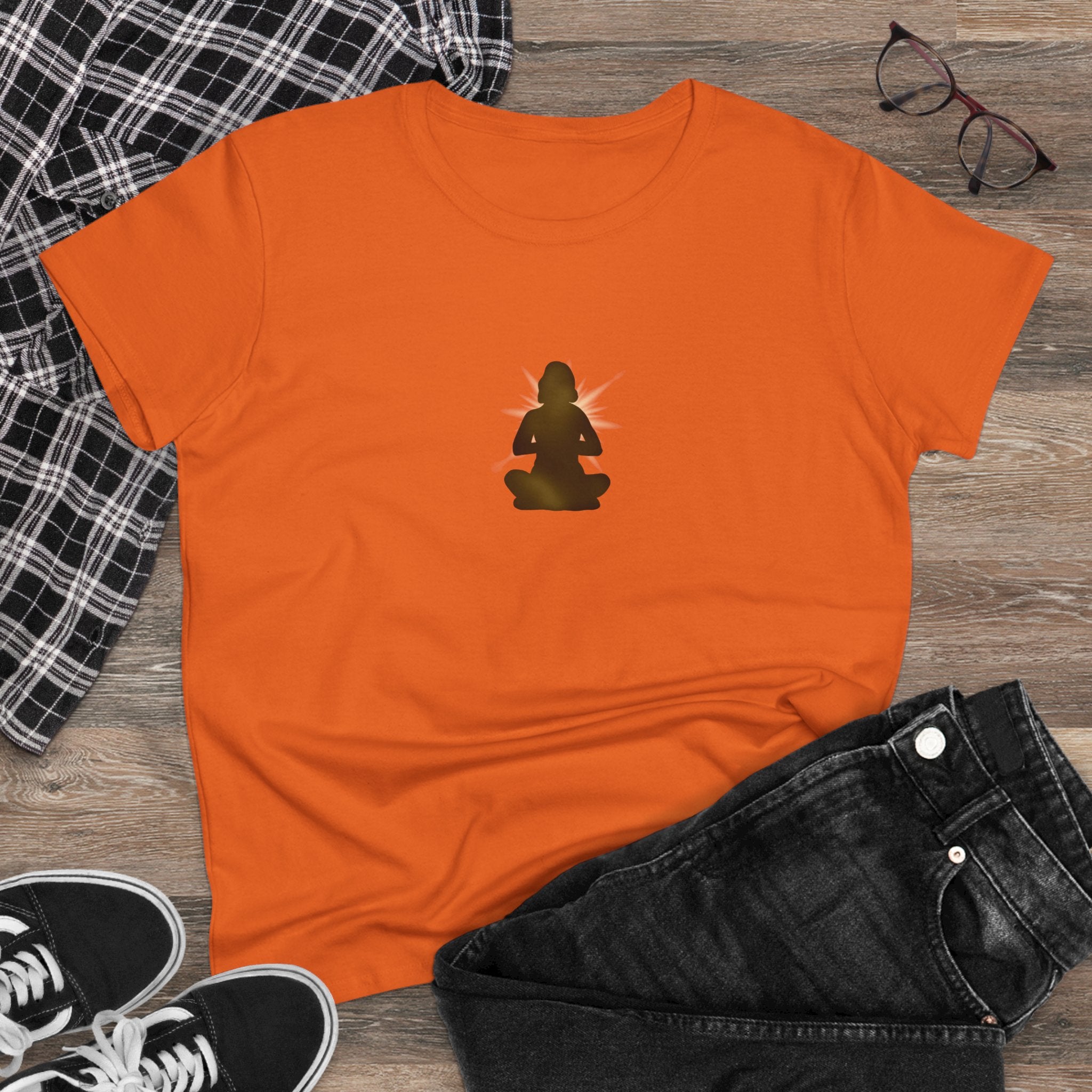 Meditation Silhouette Tee — Women's Yoga Cotton T‑Shirt