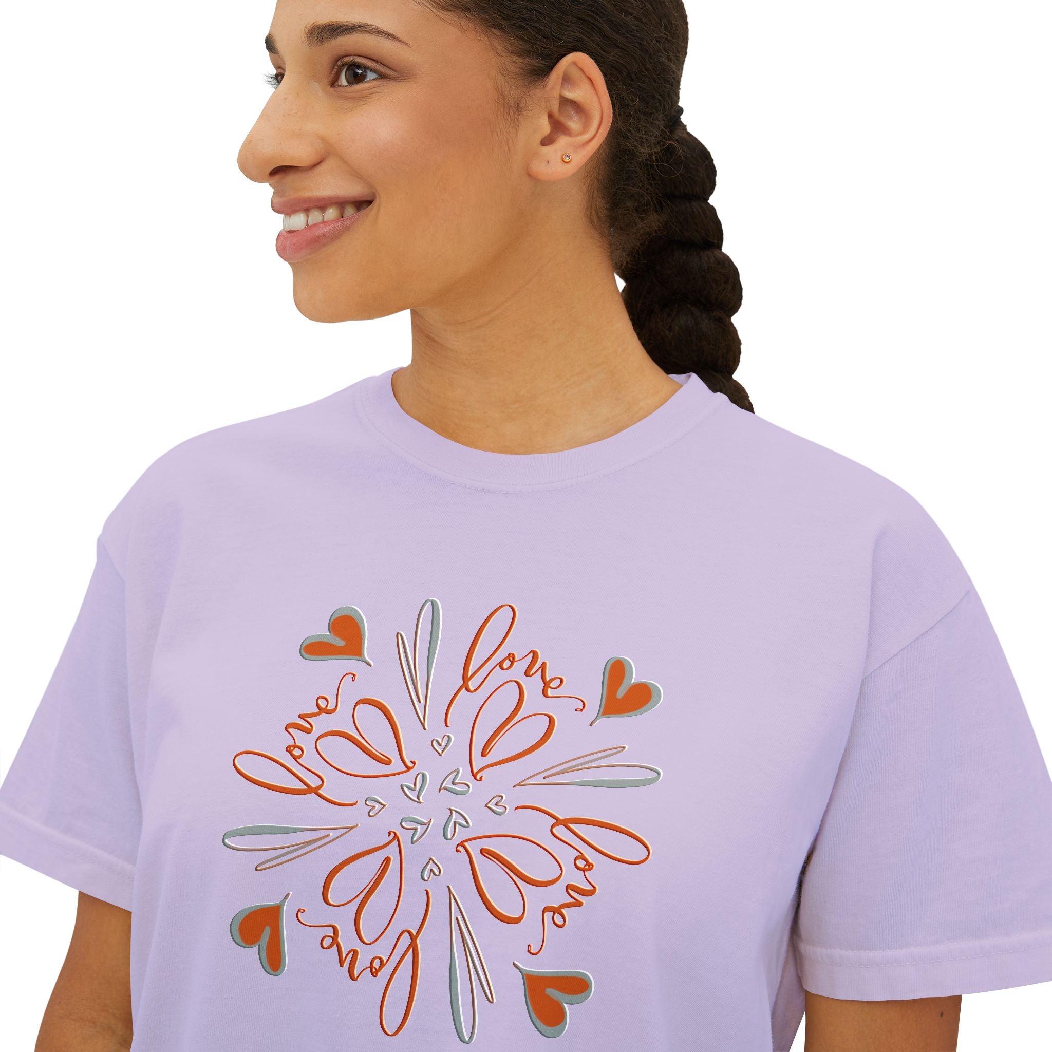 Women's Boxy Tee — Floral Heart Mandala Graphic