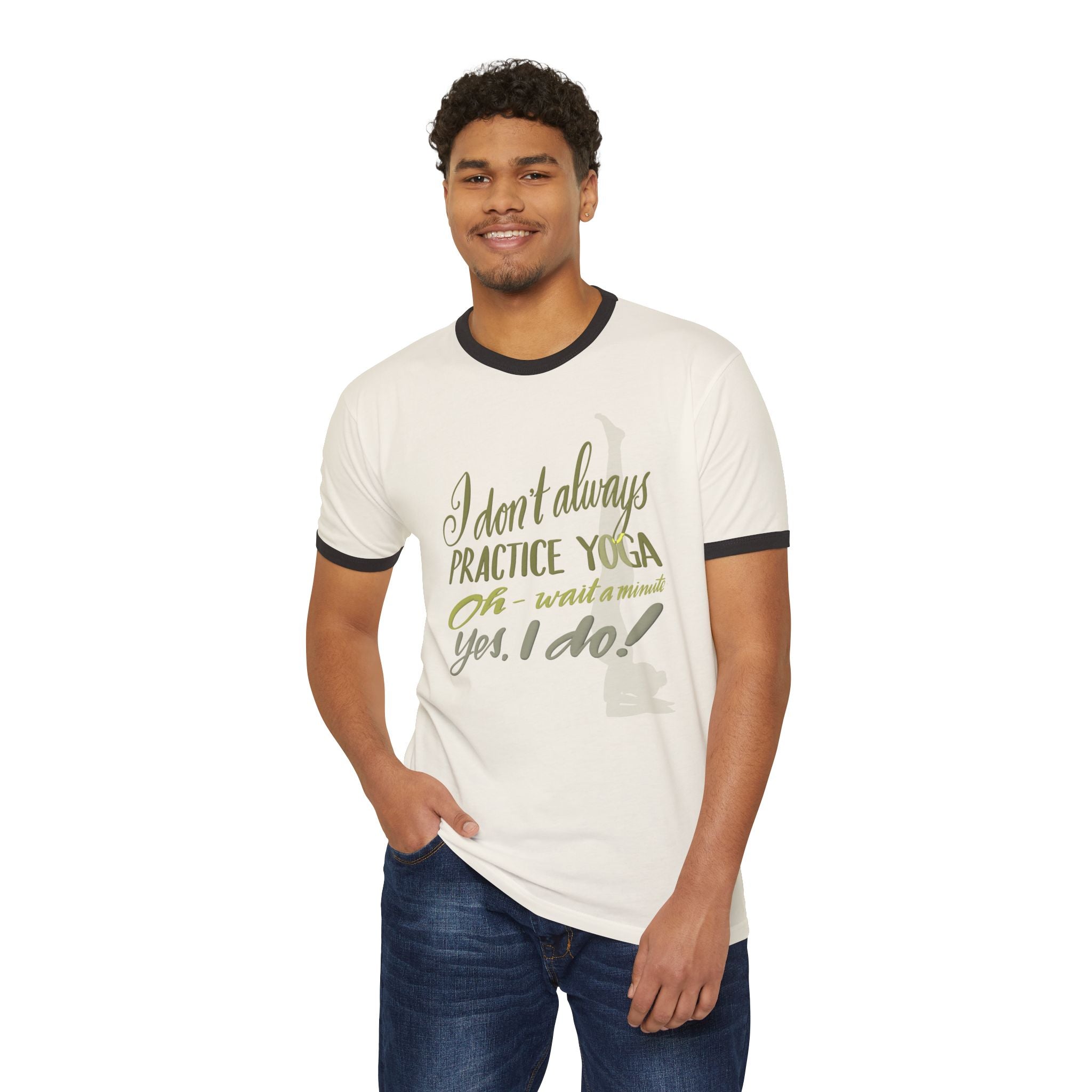 Funny Yoga Practice Unisex Cotton Ringer T-Shirt