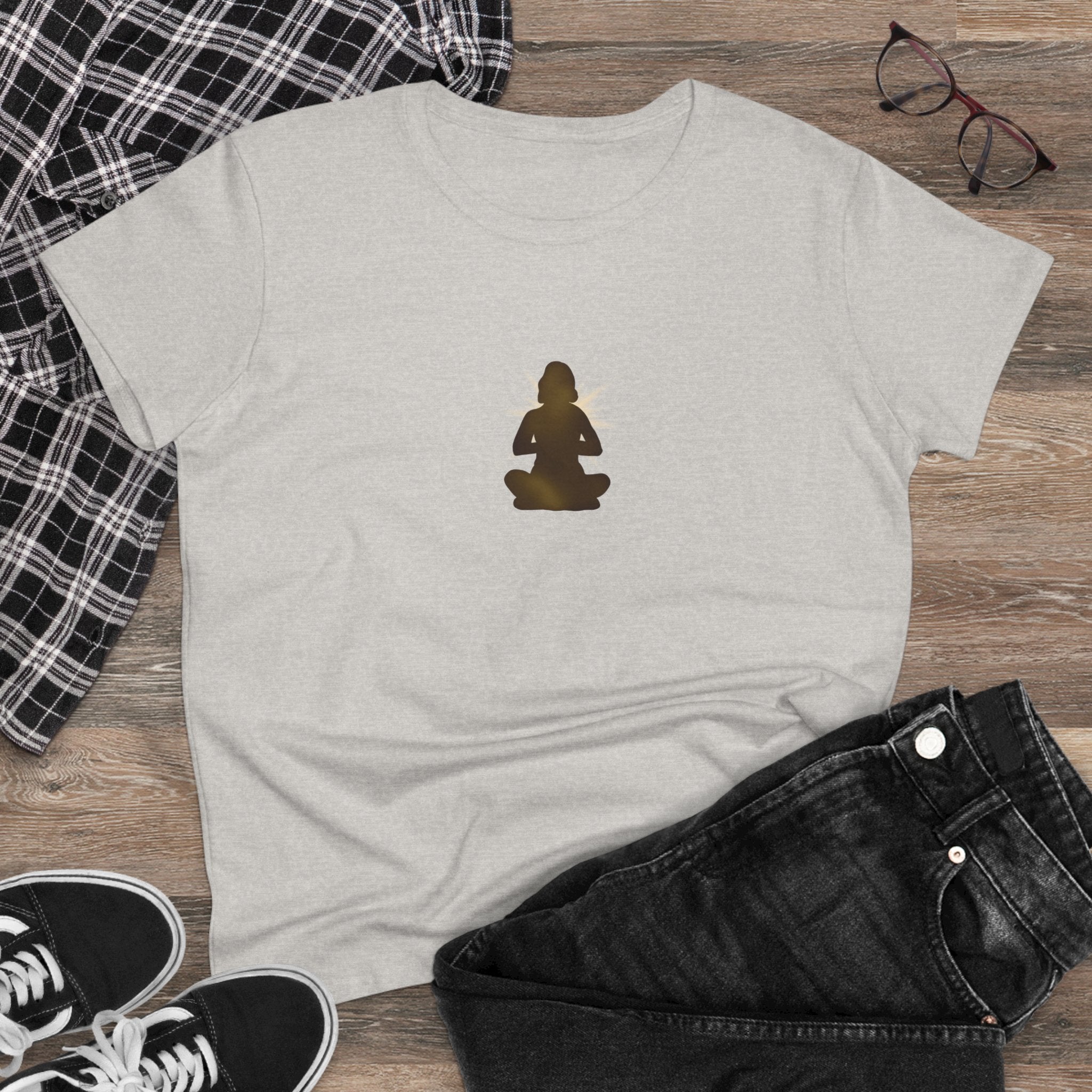 Meditation Silhouette Tee — Women's Yoga Cotton T‑Shirt