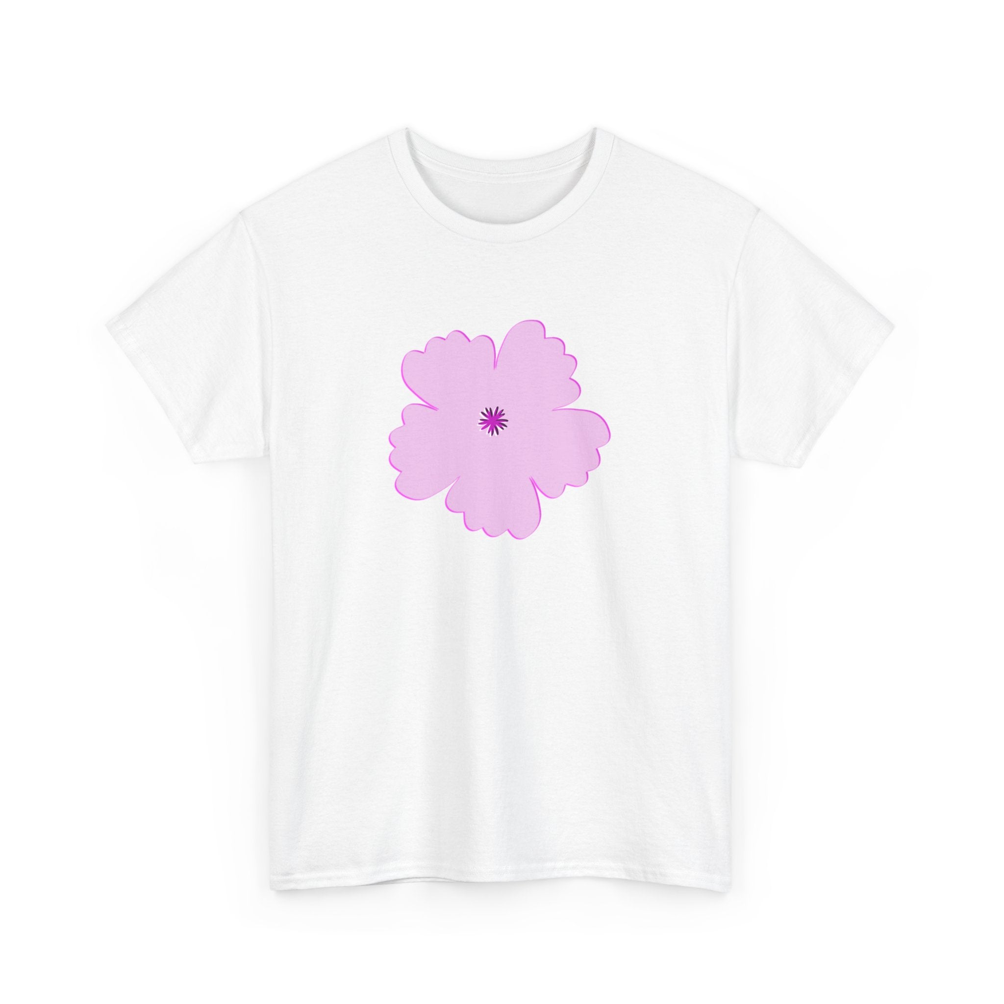 Pink Floral Heavy Cotton Tee - Spring Vibes, Casual Wear, Perfect for Everyday Style