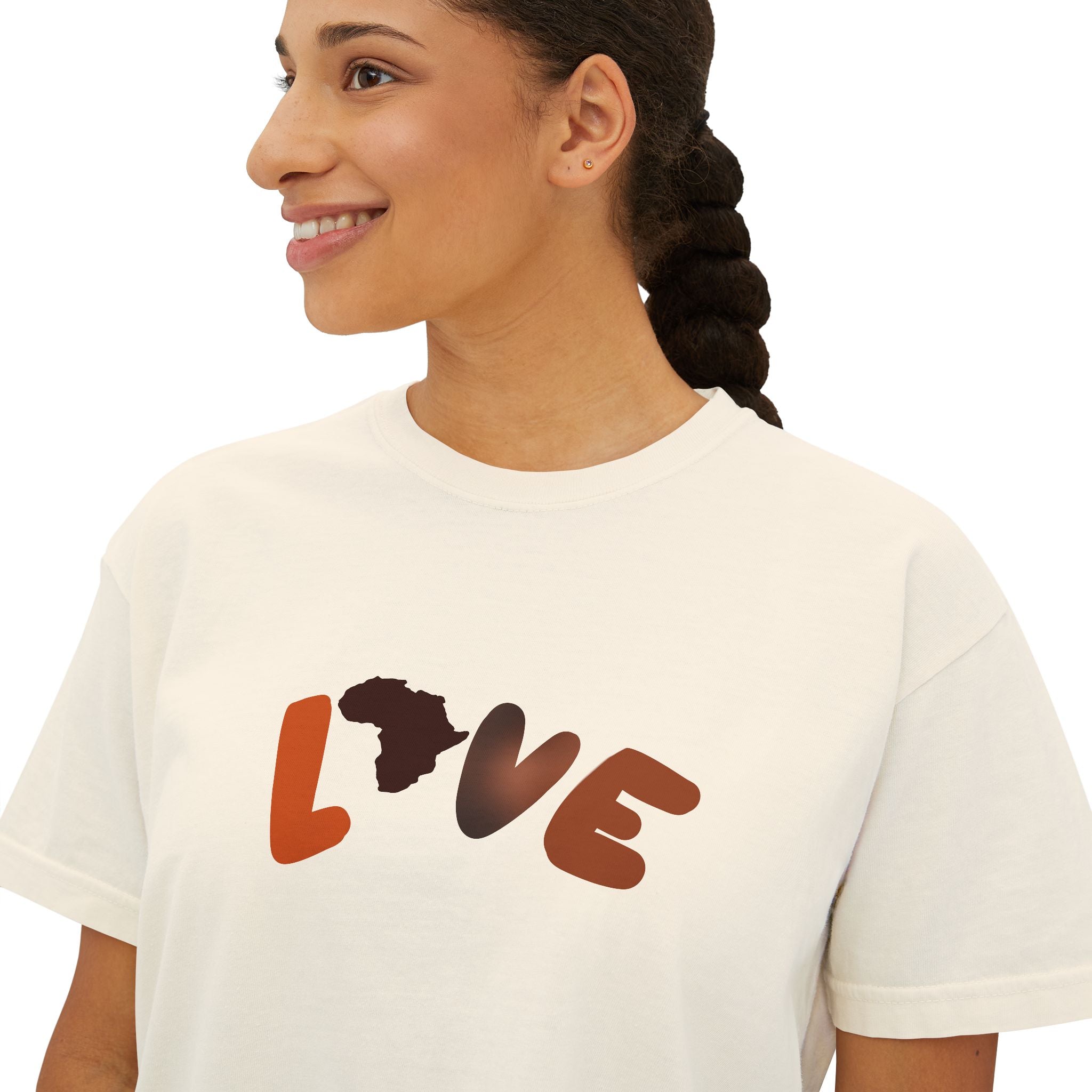 Love Africa Women's Boxy Tee - Soft Cream T-Shirt for Everyday Wear