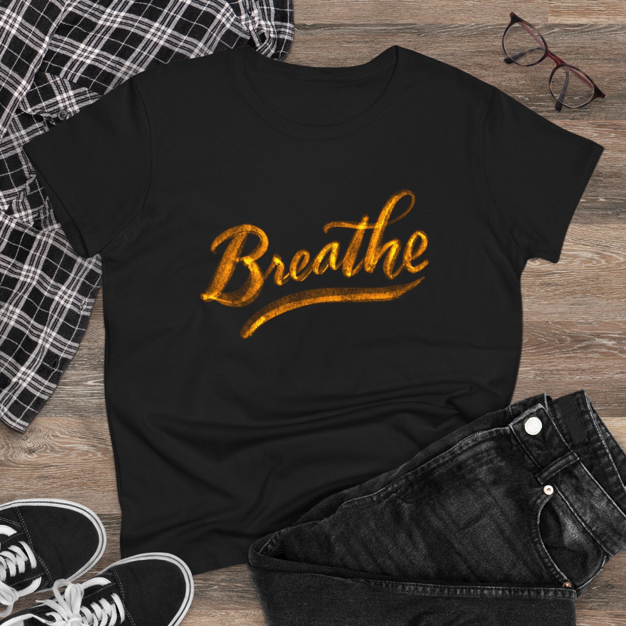 Breathe Inspirational Cotton Tee for Women, Relaxed Fit T-Shirt, Positive Vibes Top, Wellness Gift, Everyday Casual Wear
