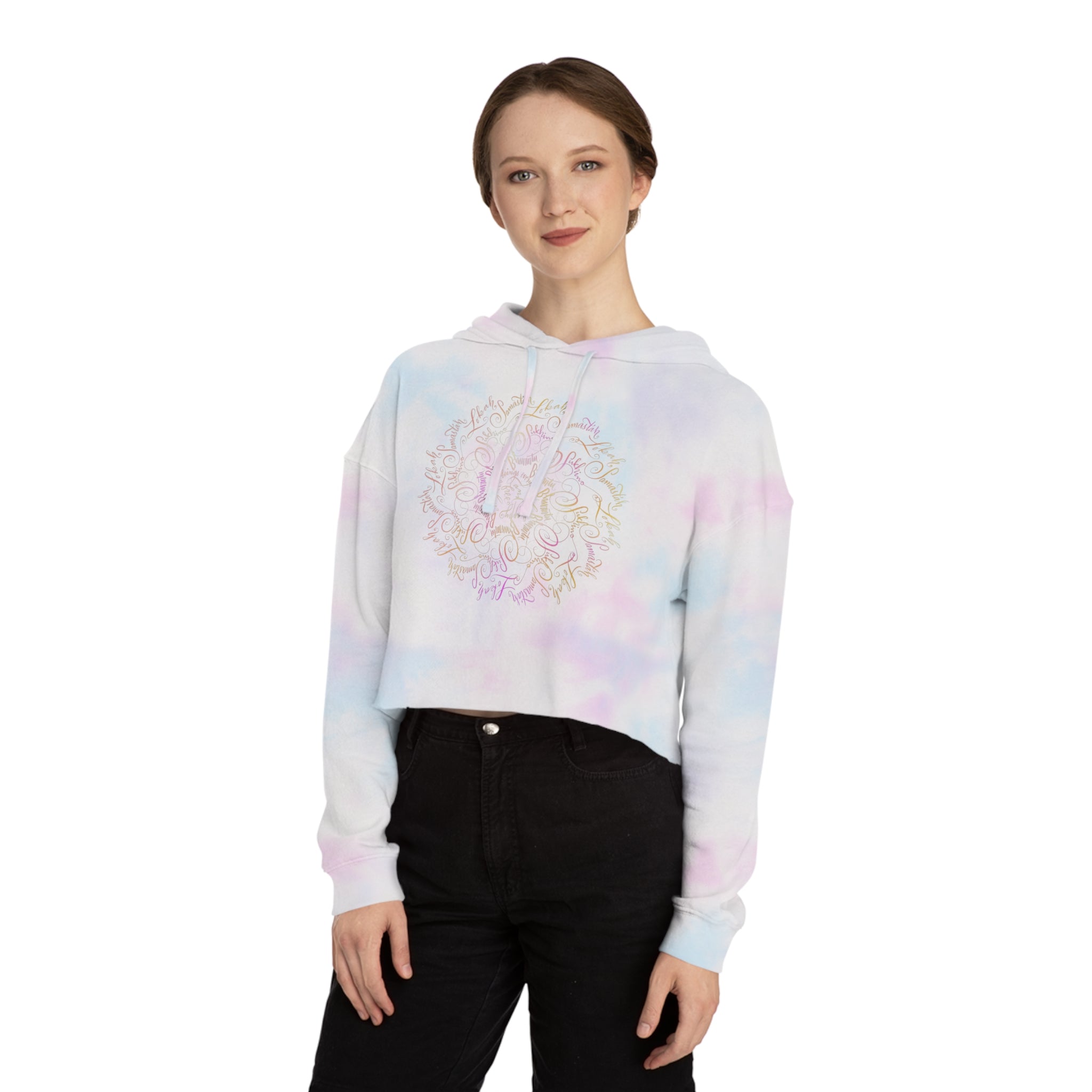 Subtle Mantra Women’s Cropped Hooded Sweatshirt with Unique Hand-drawn Design
