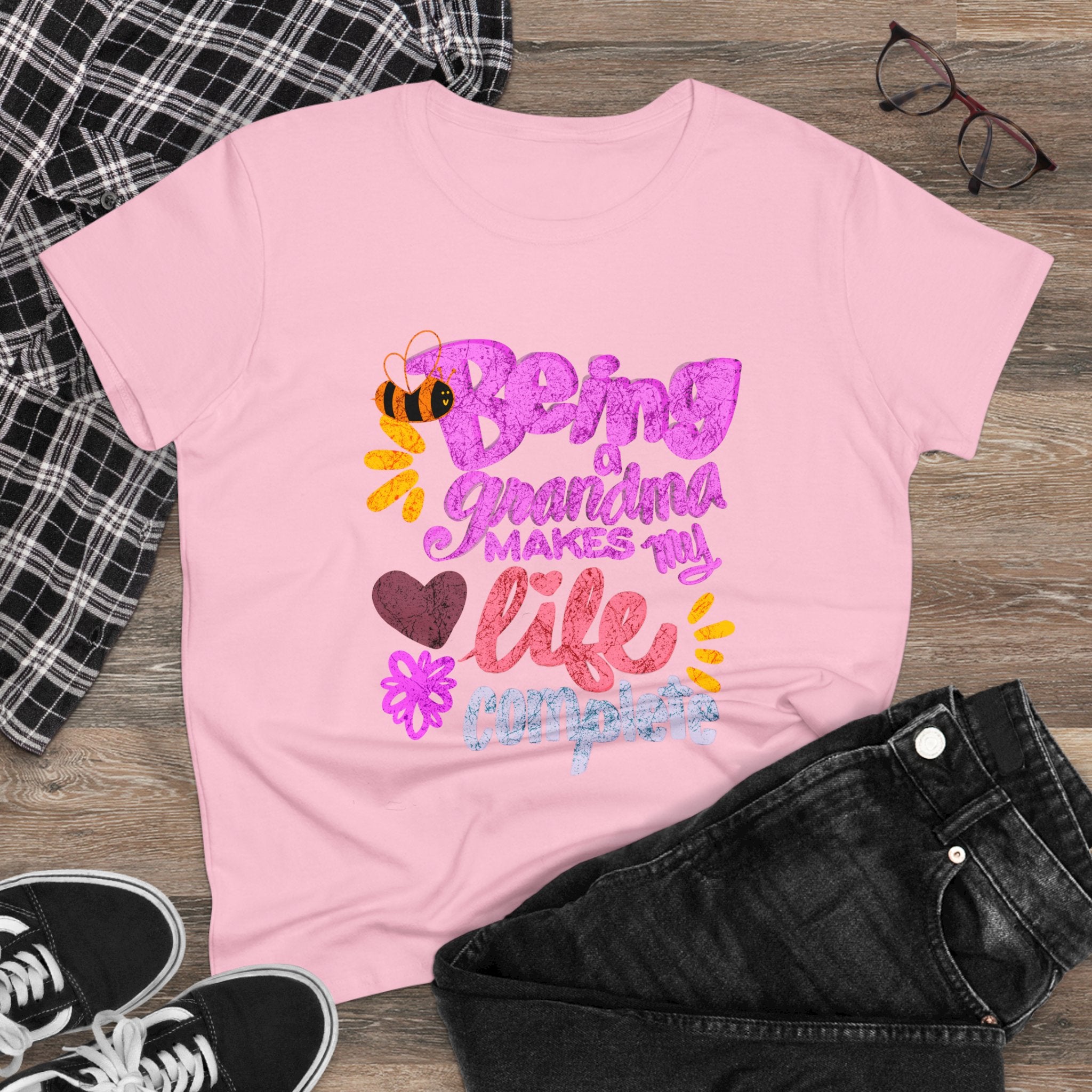 BEING A GRANDMA MAKES MY LIFE COMPLETE Women's Midweight Cotton Tee