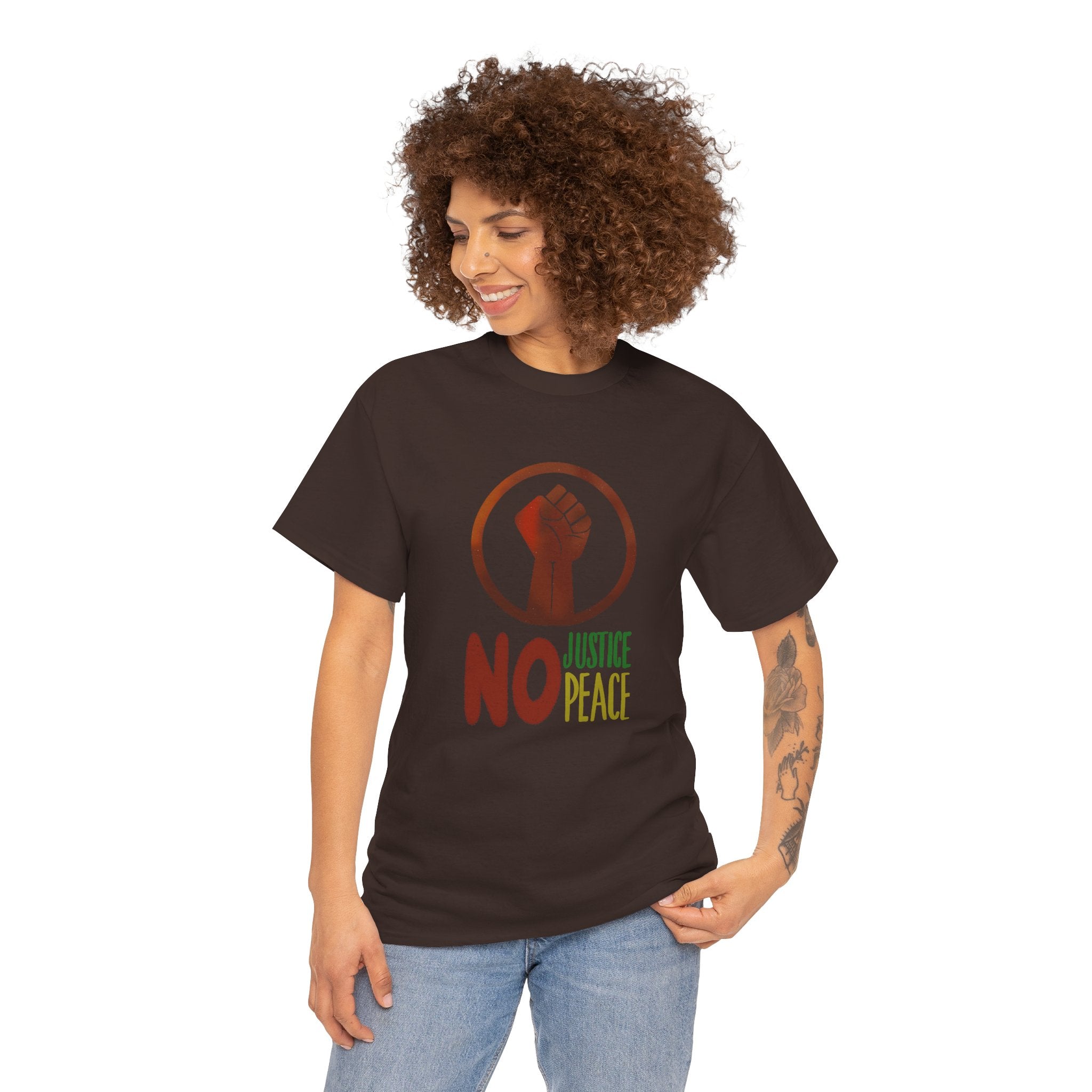 No Justice No Peace T-Shirt — Hand-drawn Raised Fist Protest Tee