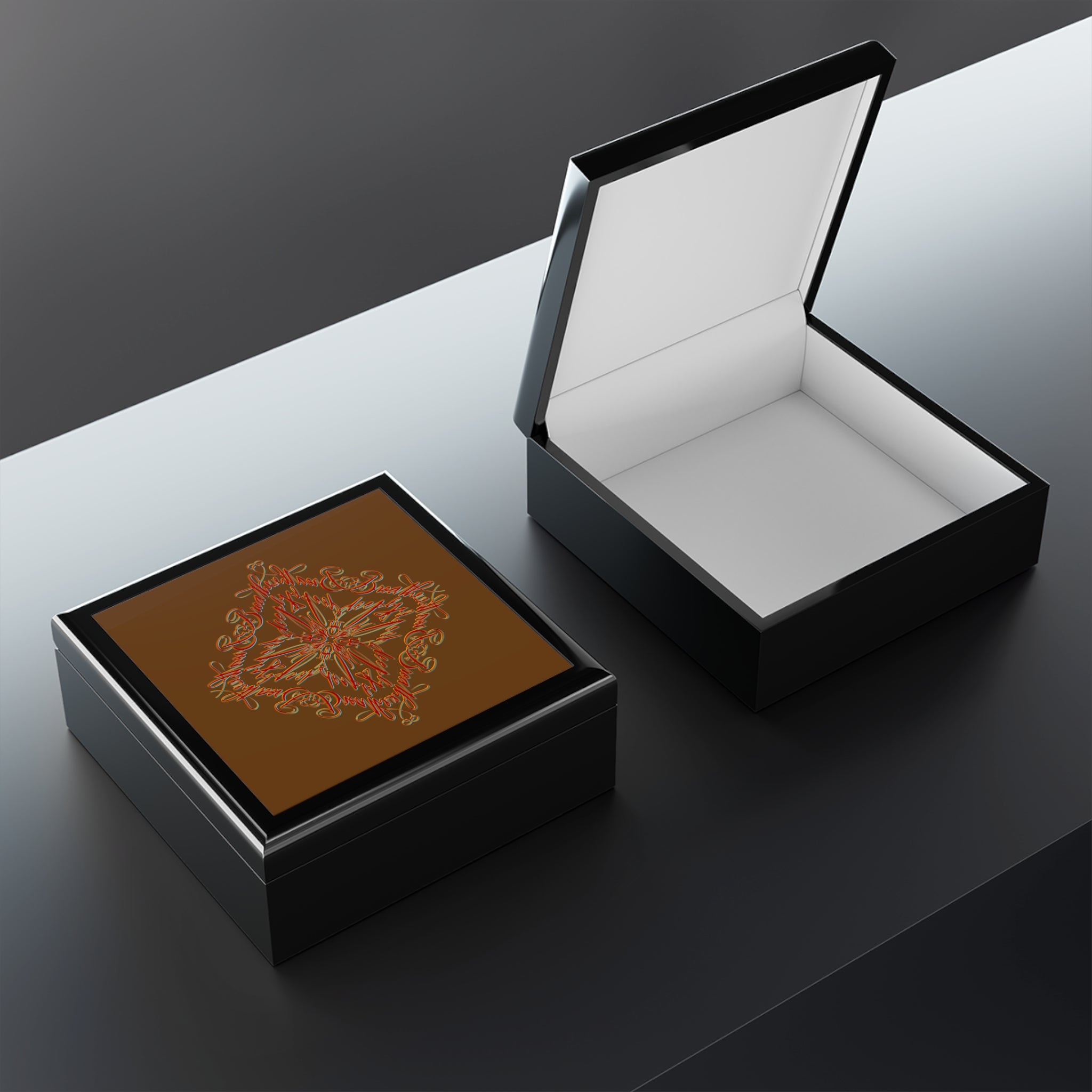 Elegant Jewelry Box with Intricate Breathe Deeply calligraphy Design, Keepsake Organizer, Perfect for Gifts, Wedding, Anniversary, Home Decor