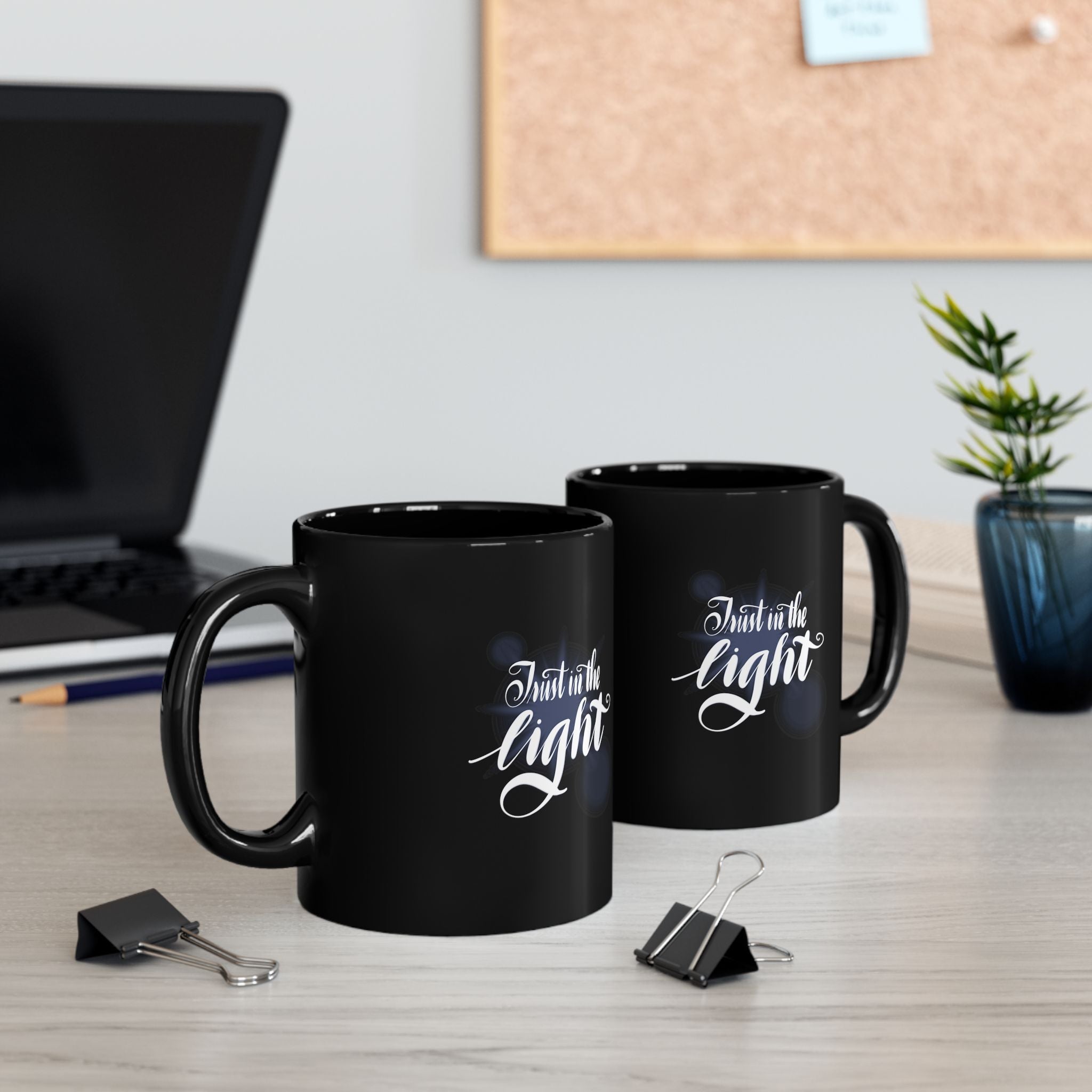 Black Mug — "Trust in the Light" Inspirational Coffee Cup