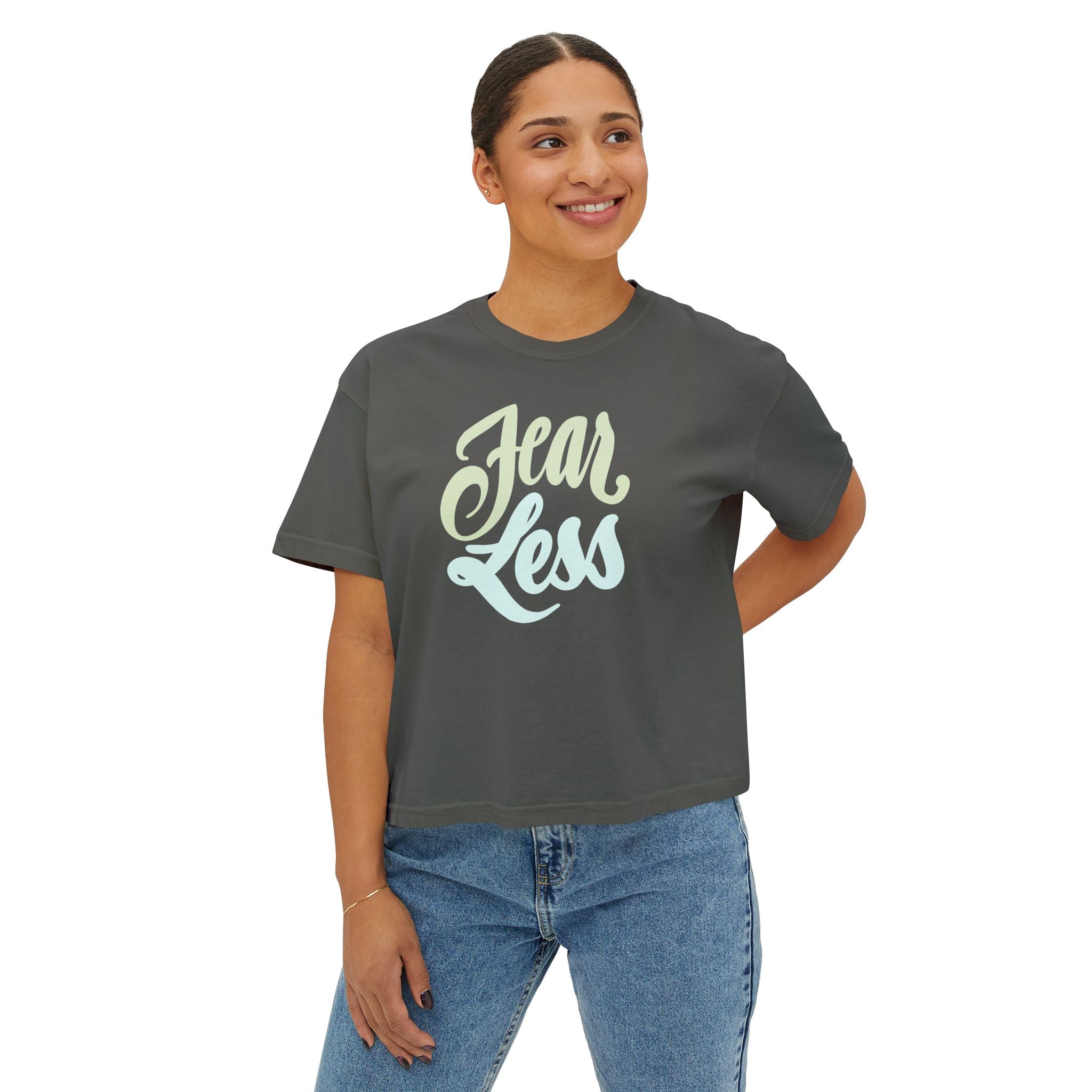 Fear Less Women's Boxy Tee - Comfortable & Empowering Casual Top