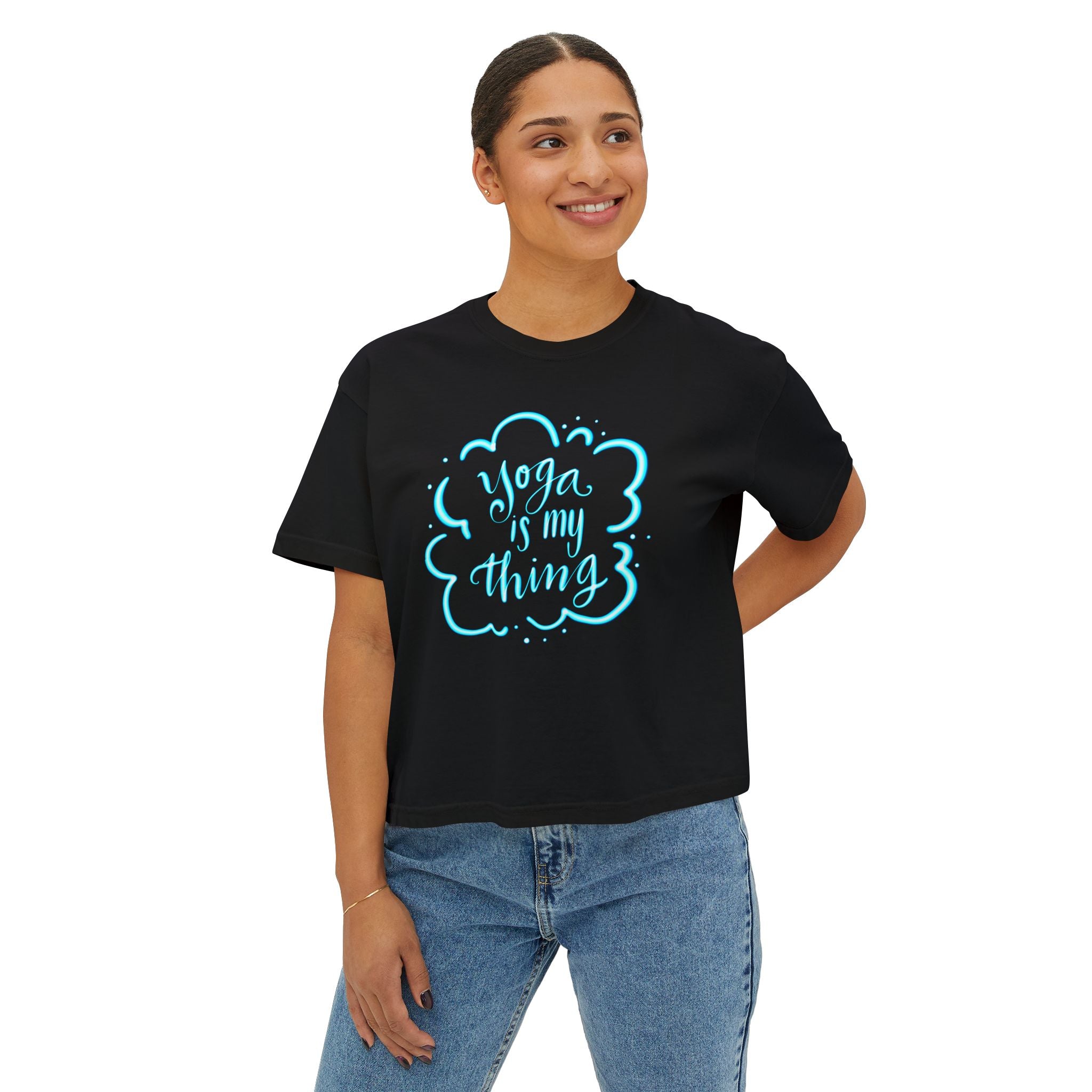 Yoga is My Thing Women's Boxy Tee - Comfortable Black Tee for Yogis