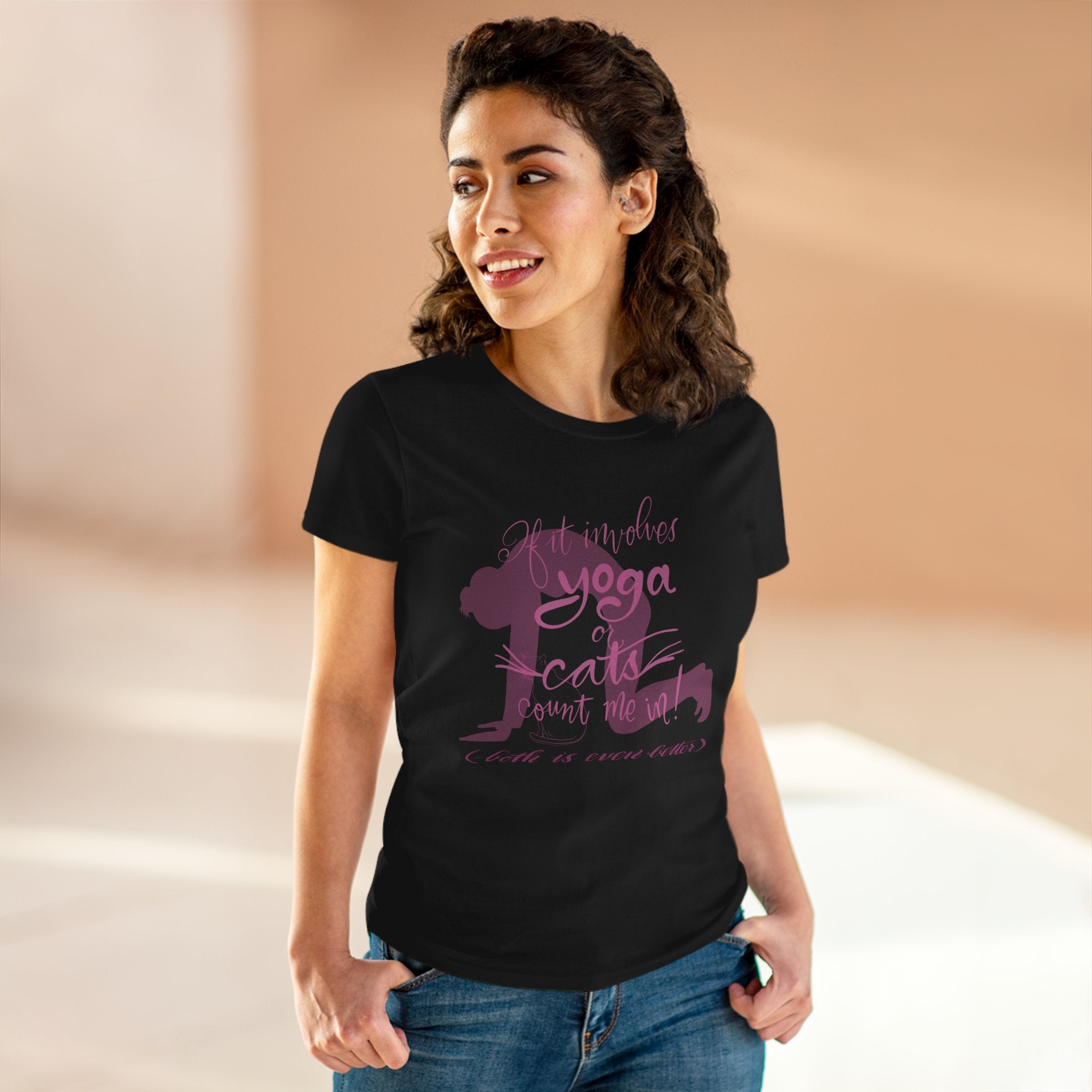 Yoga & Cats Women's Midweight Cotton Tee