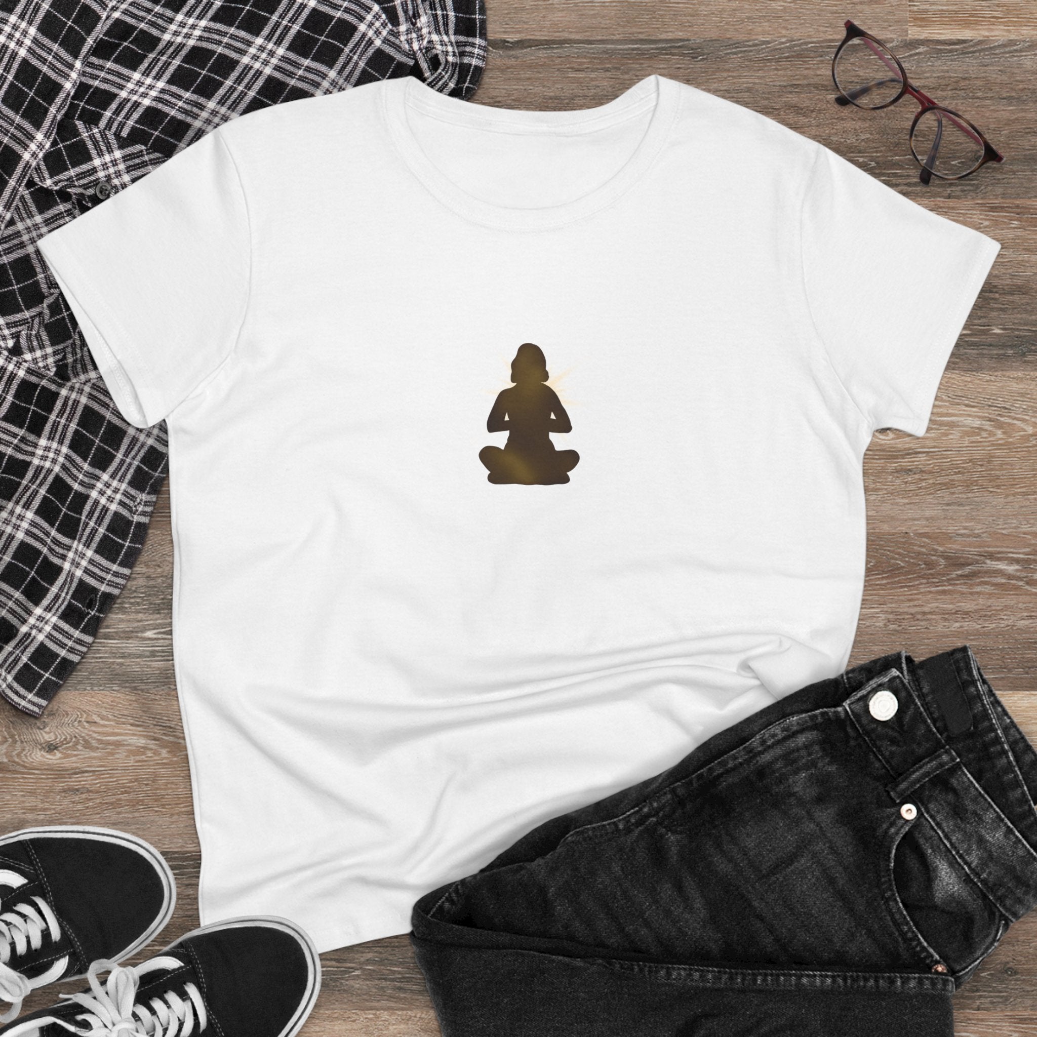 Meditation Silhouette Tee — Women's Yoga Cotton T‑Shirt