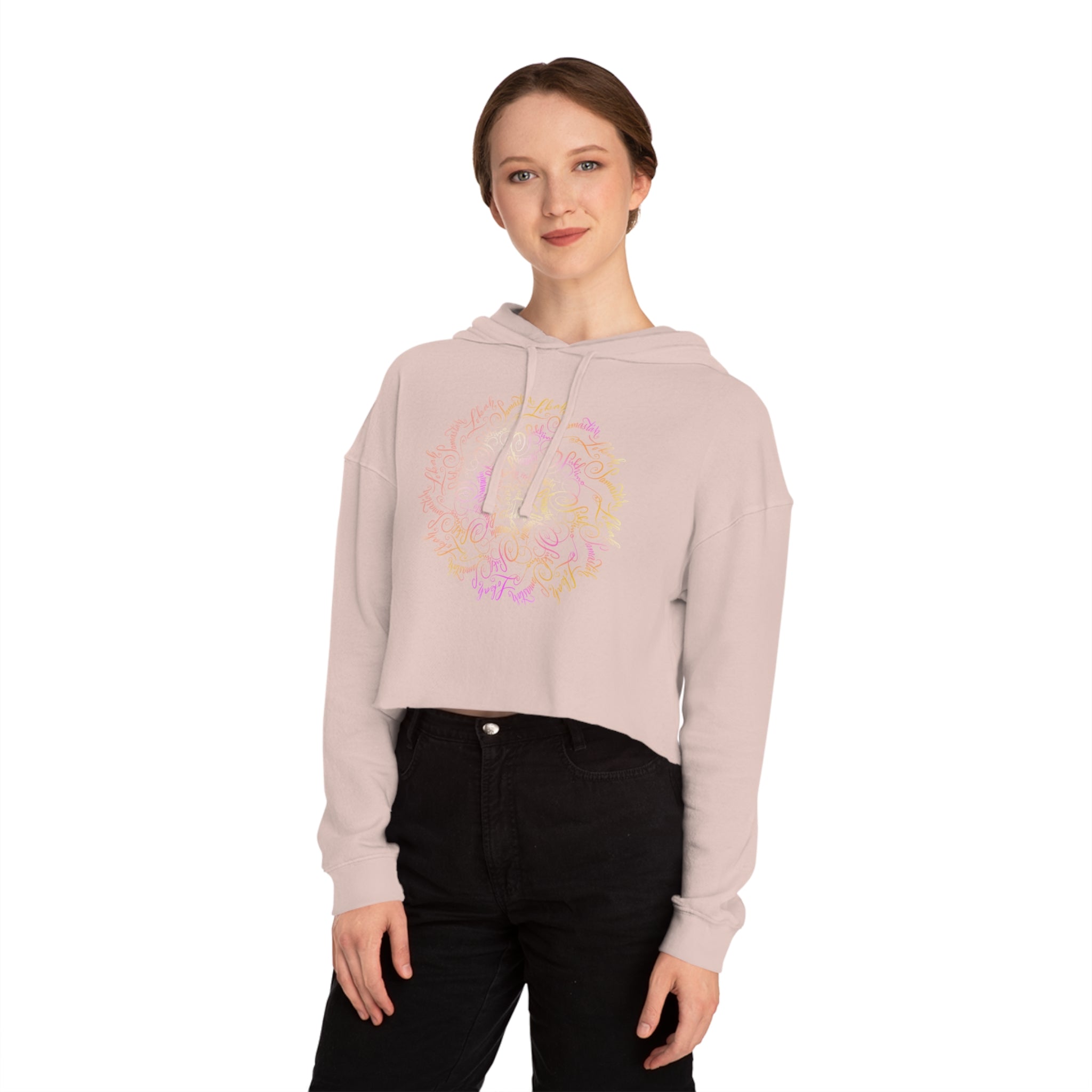 Subtle Mantra Women’s Cropped Hooded Sweatshirt with Unique Hand-drawn Design