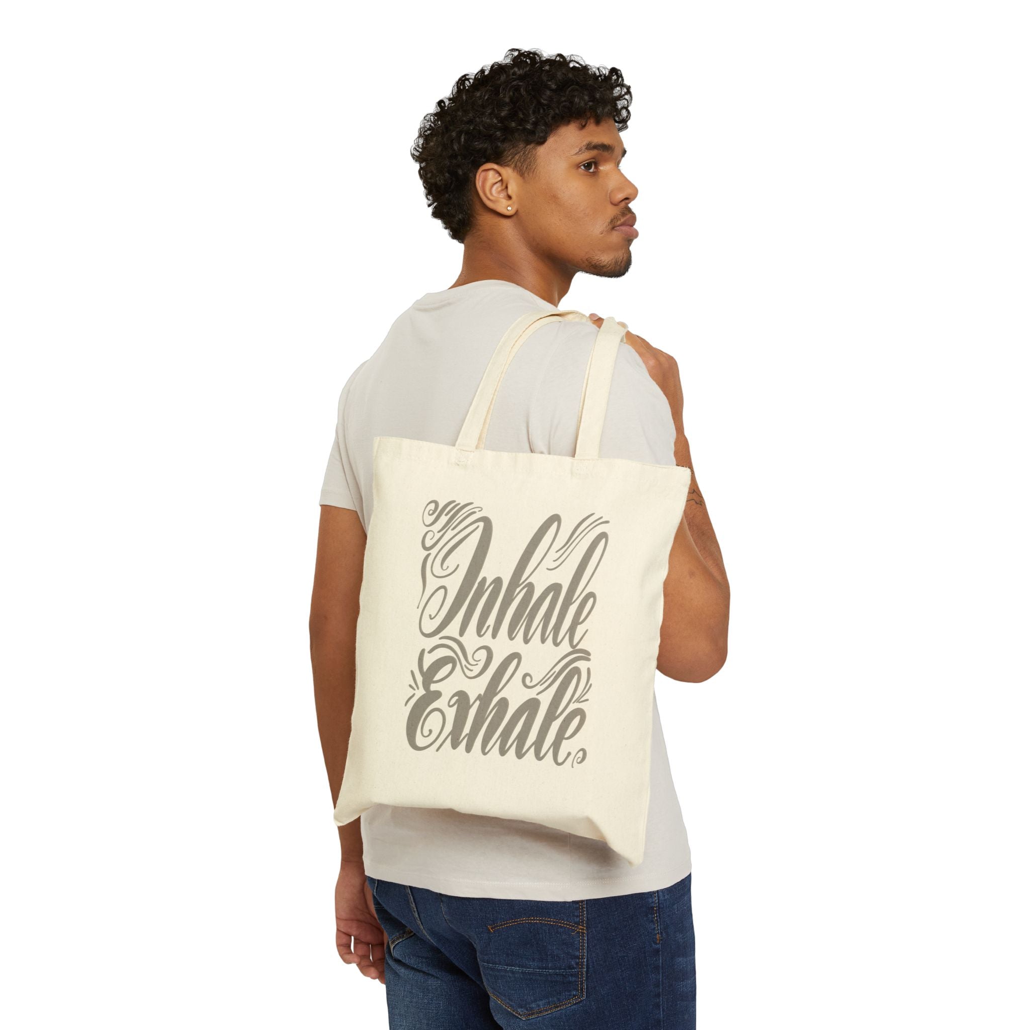 Inhale/Exhale Mindful Moments Tote Bag - Eco-Friendly Cotton Canvas, Perfect Gift for Yoga Lovers, Tote for Groceries, Yoga Bag, Reusable Shopping Bag