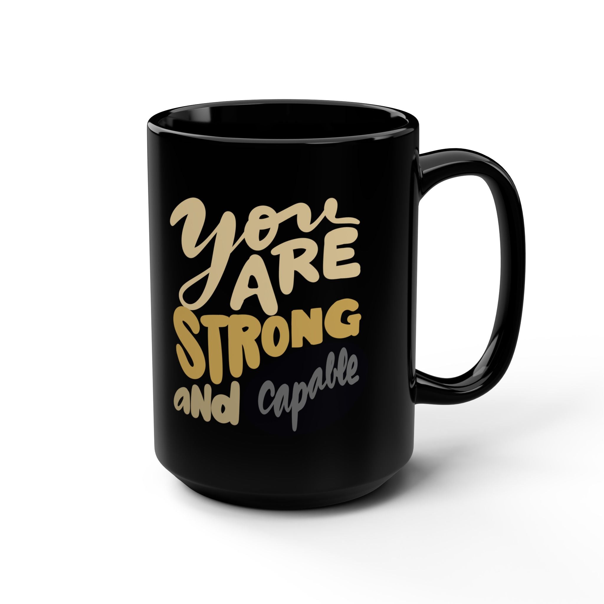 STRONG AND CAPABLE Black Mug, 15oz