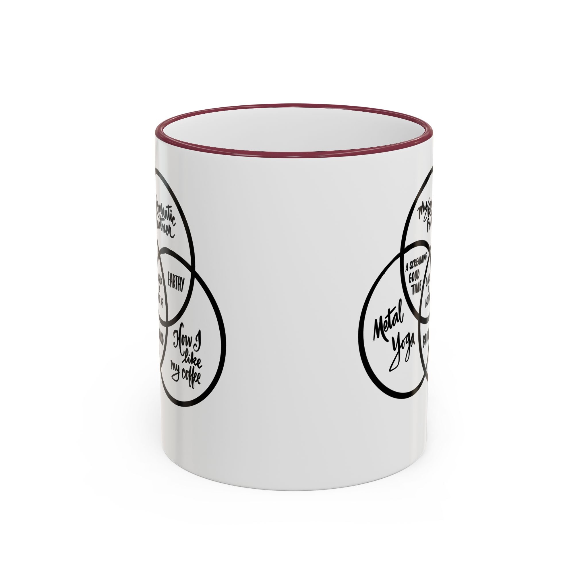 Metal Yoga Venn Diagram Mug — Funny Coffee Lover Accent Rim & Handle Mug (11oz/15oz)