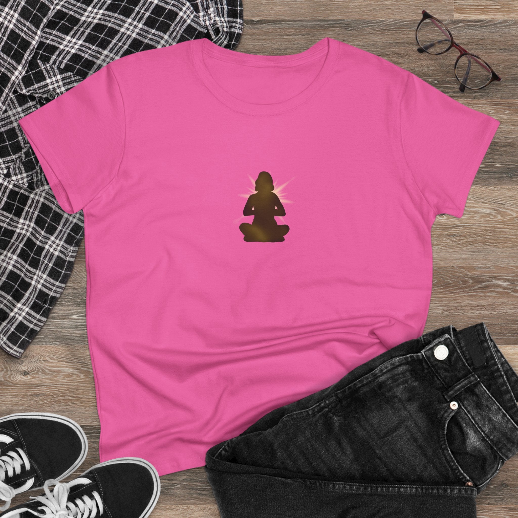 Meditation Silhouette Tee — Women's Yoga Cotton T‑Shirt