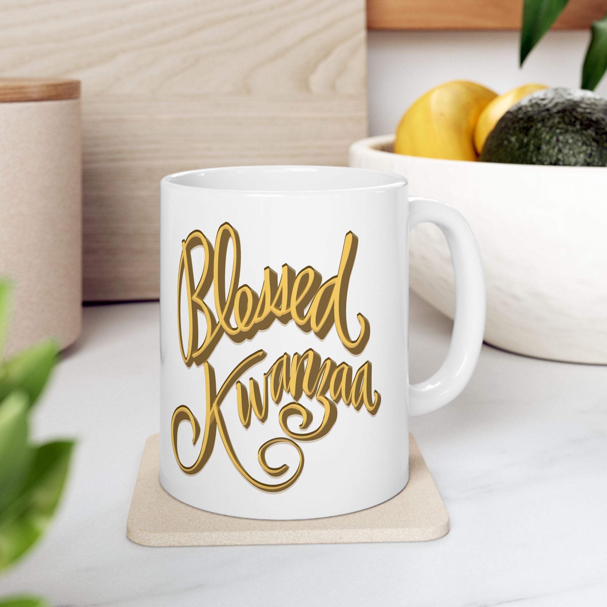 BLESSED KWANZAA CALLIGRAPHY  Ceramic Mug, (11oz,)