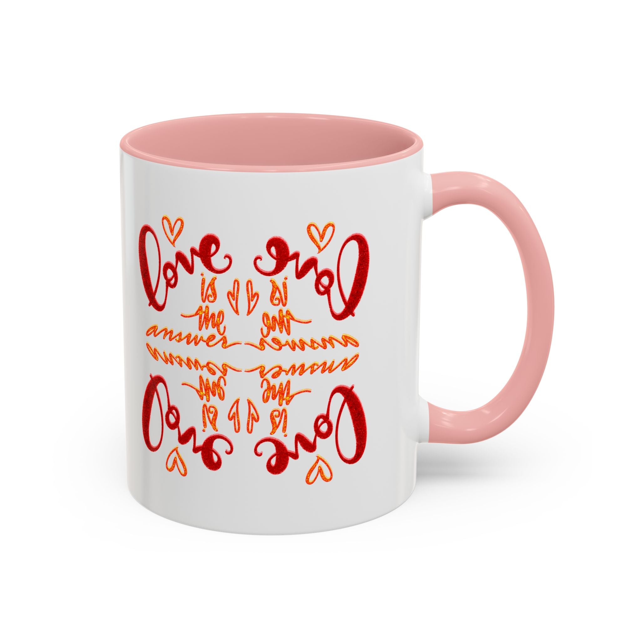 Love Coffee Mug – Cute Handwritten 'Love is the answer' Accent Mug (11 oz)