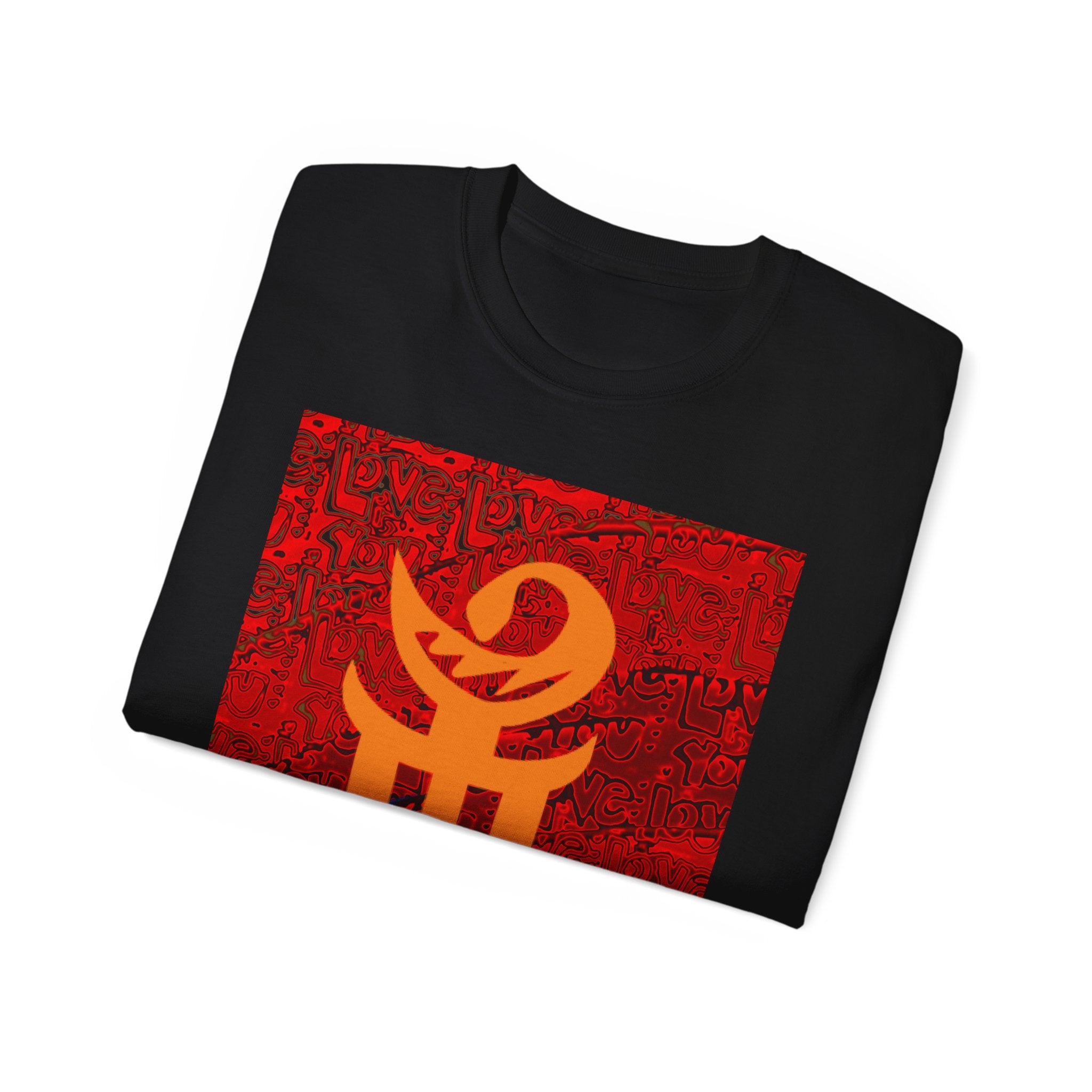 Adinkra Cotton Tee - Vibrant Red & Orange Design