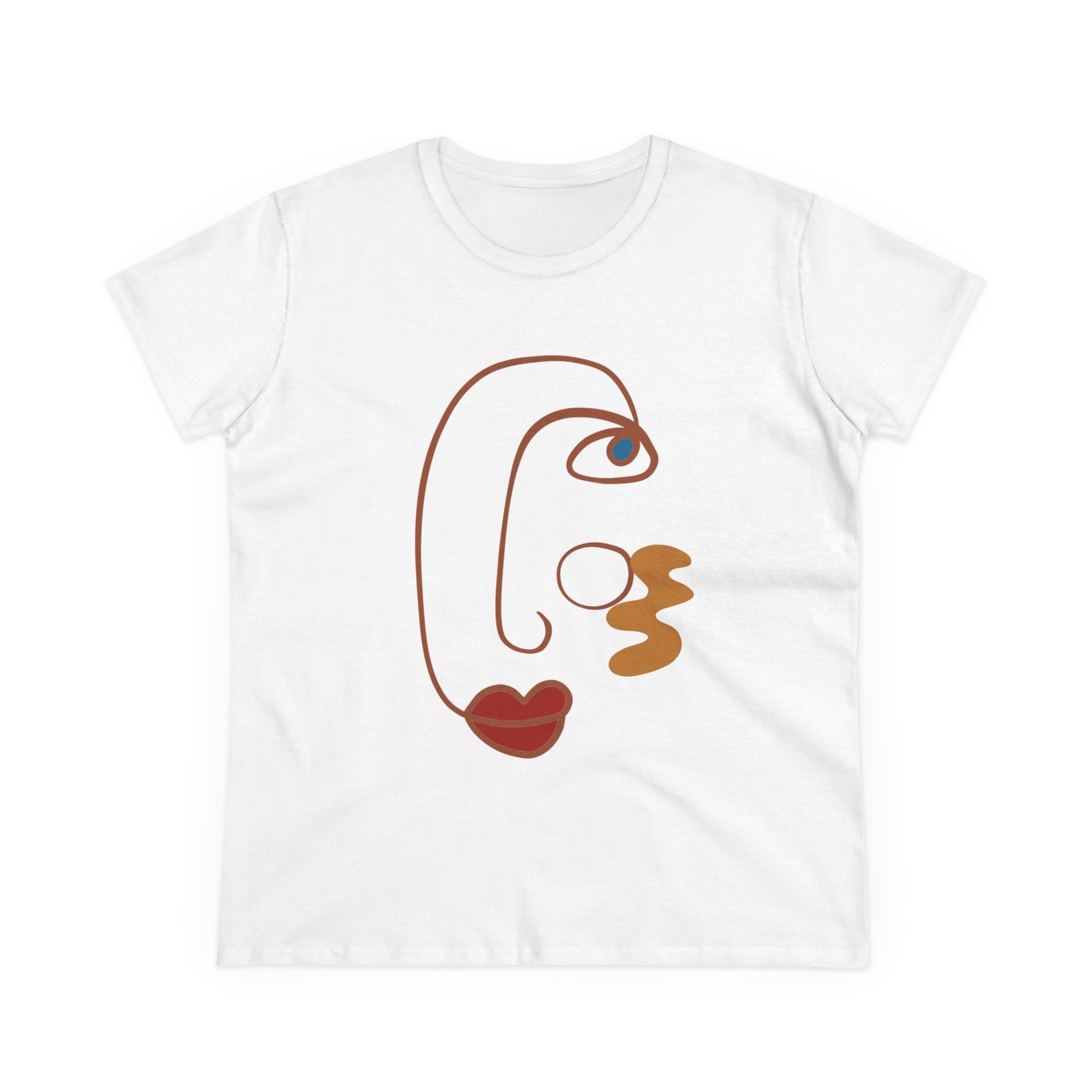 Stylish Abstract Art Tee for Women - Midweight Cotton Casual Top