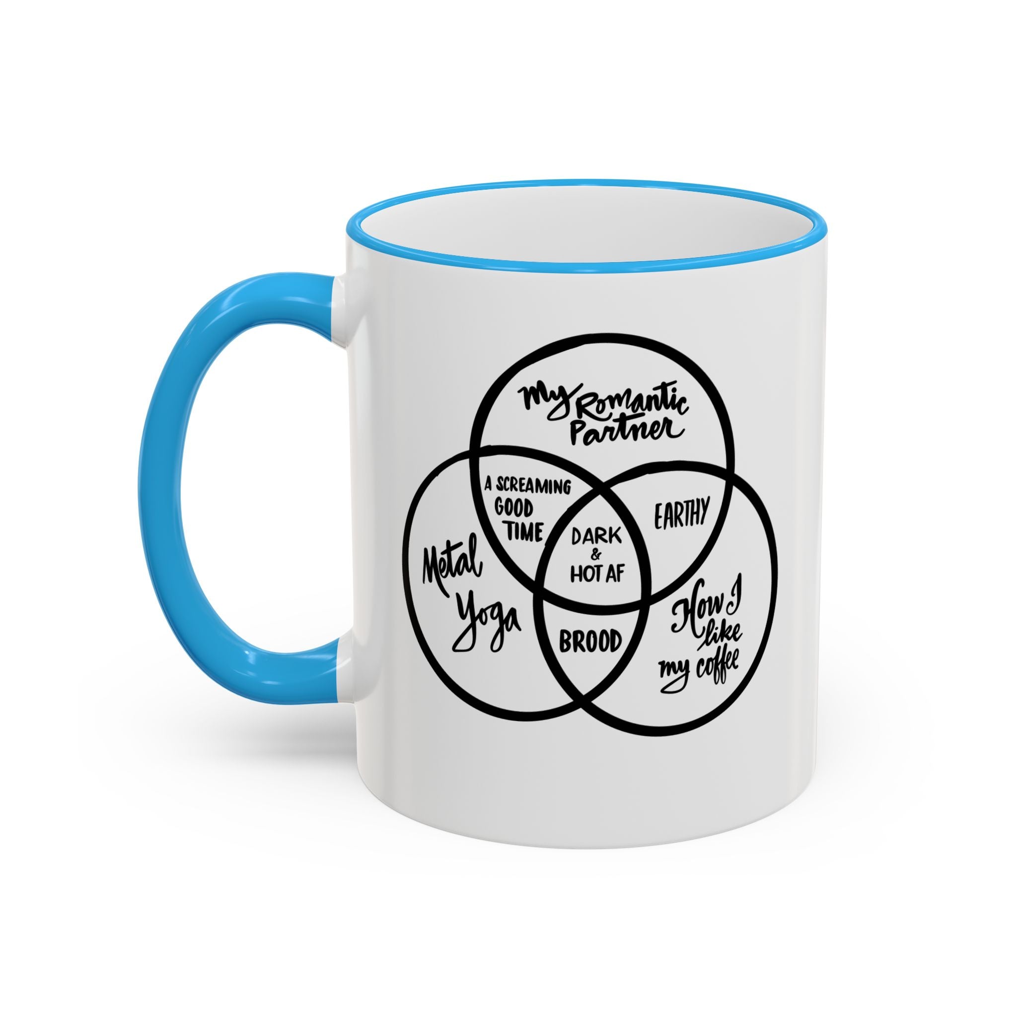 Metal Yoga Venn Diagram Mug — Funny Coffee Lover Accent Rim & Handle Mug (11oz/15oz)