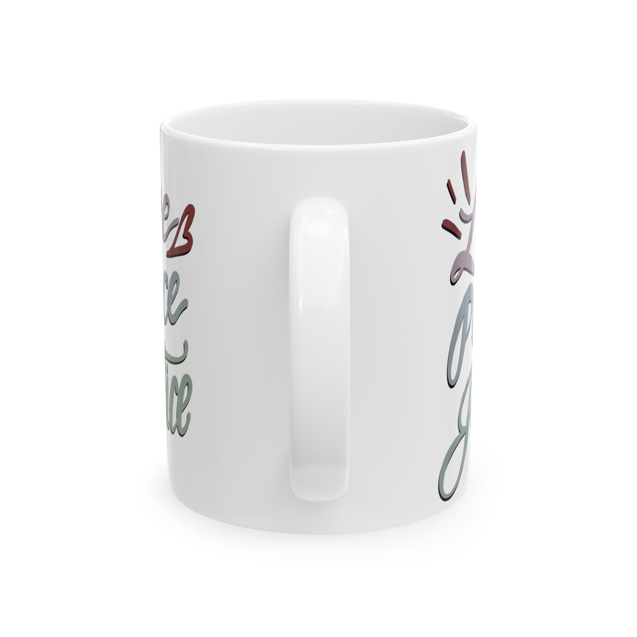 LOVE PEACE JUSTICE  Ceramic Mug, (11oz,)