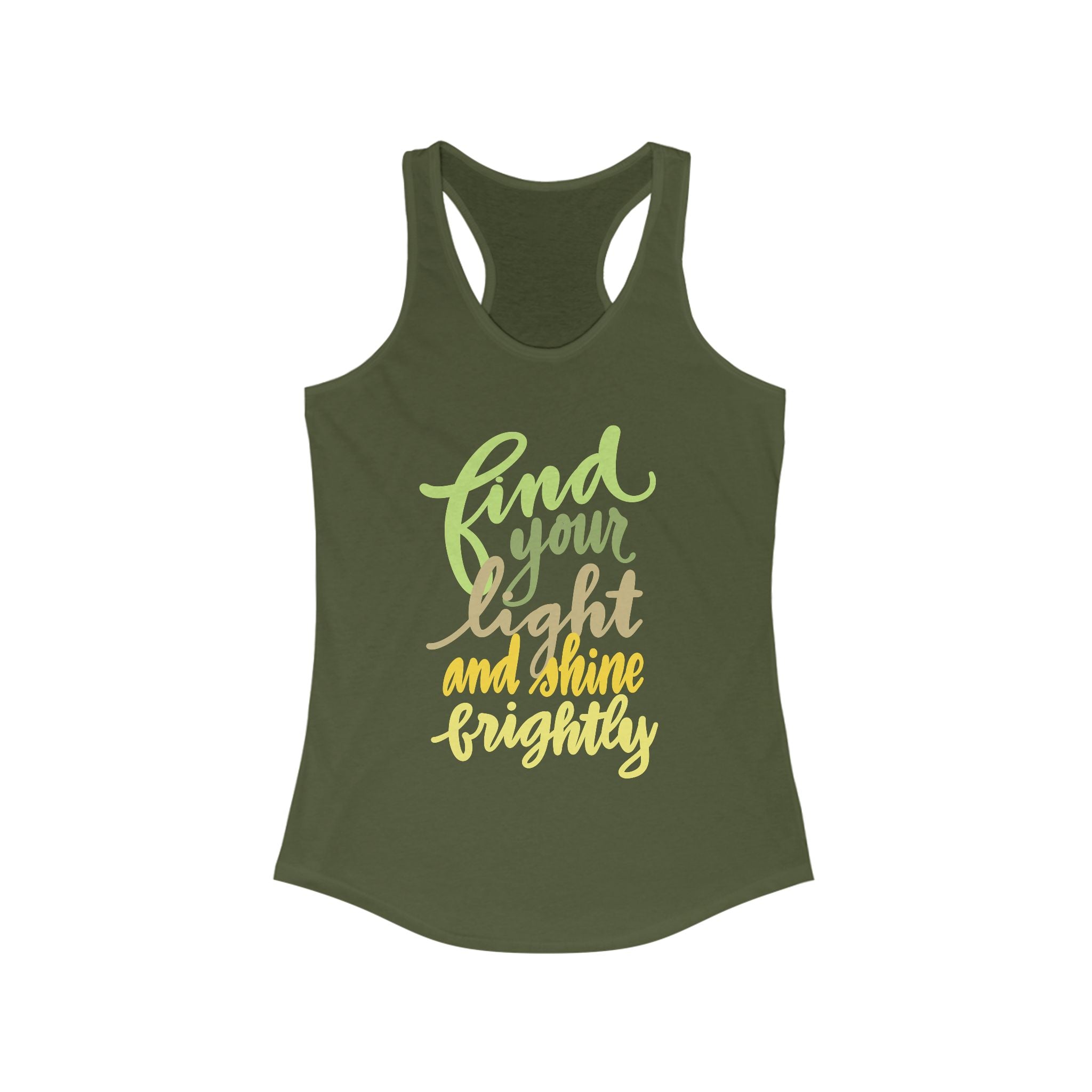 Inspirational Women's Racerback Tank - 'Find Your Light and Shine Brightly' Motivational Workout Top, Fitness Apparel, Yoga Shirt, [...]