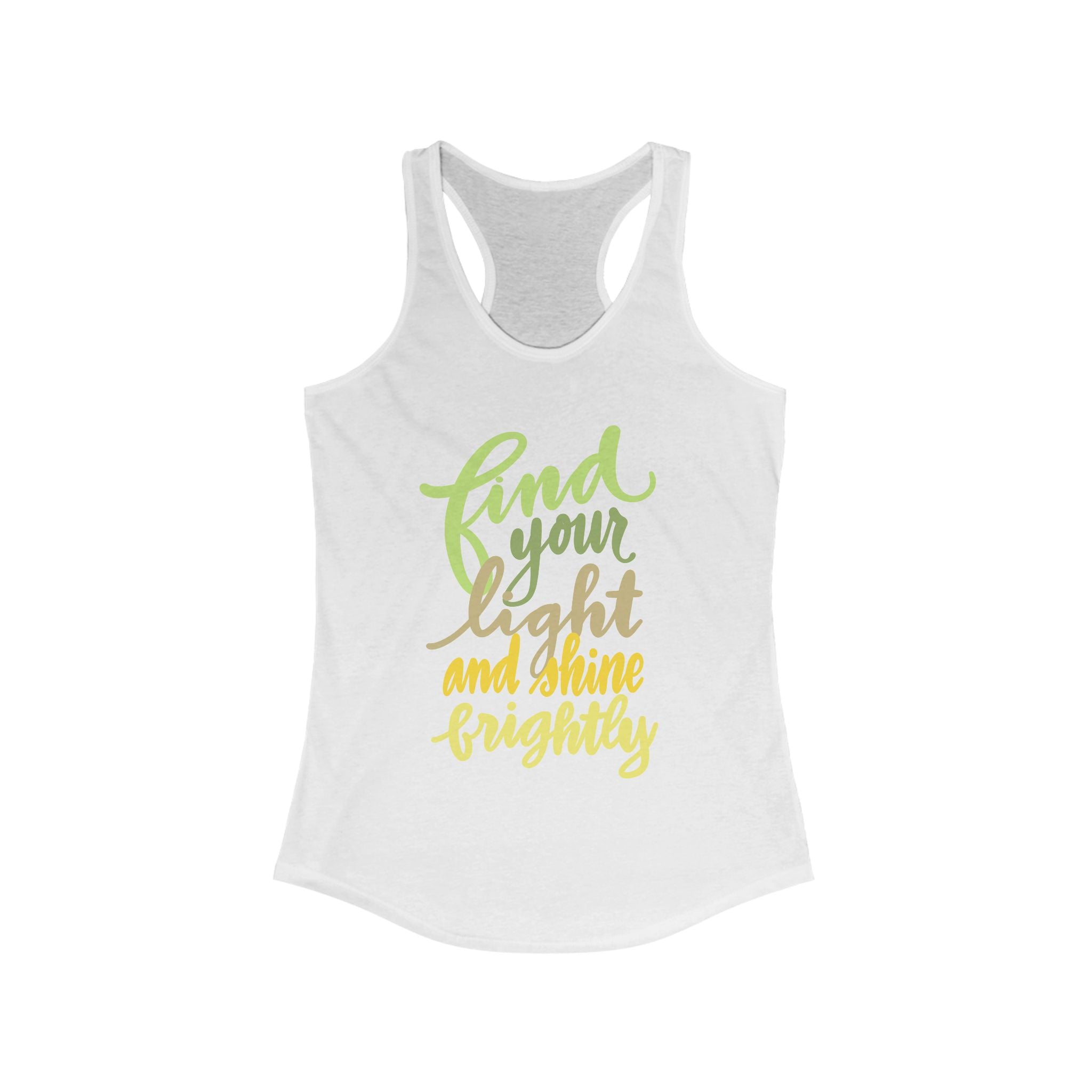 Inspirational Women's Racerback Tank - 'Find Your Light and Shine Brightly' Motivational Workout Top, Fitness Apparel, Yoga Shirt, [...]