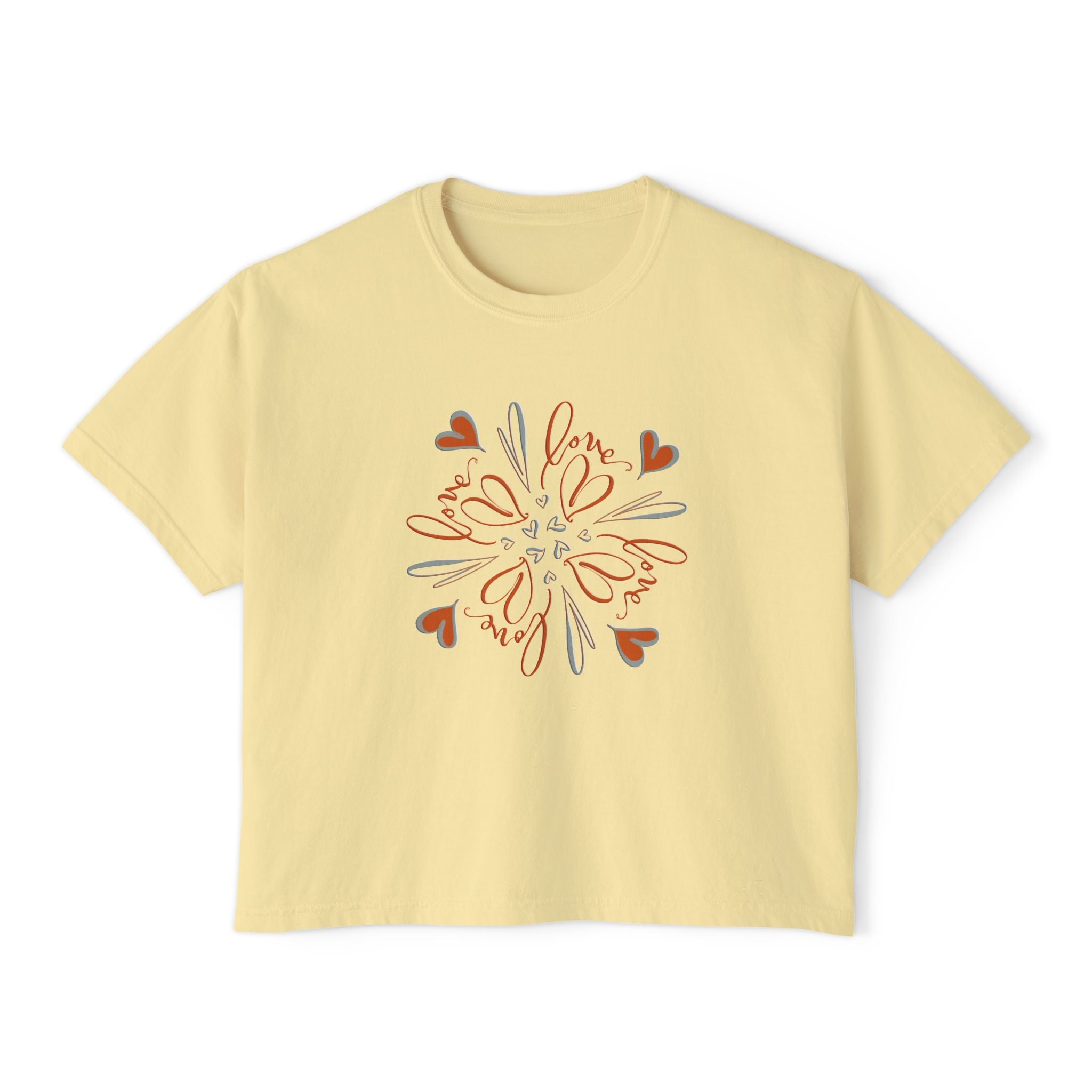 Women's Boxy Tee — Floral Heart Mandala Graphic