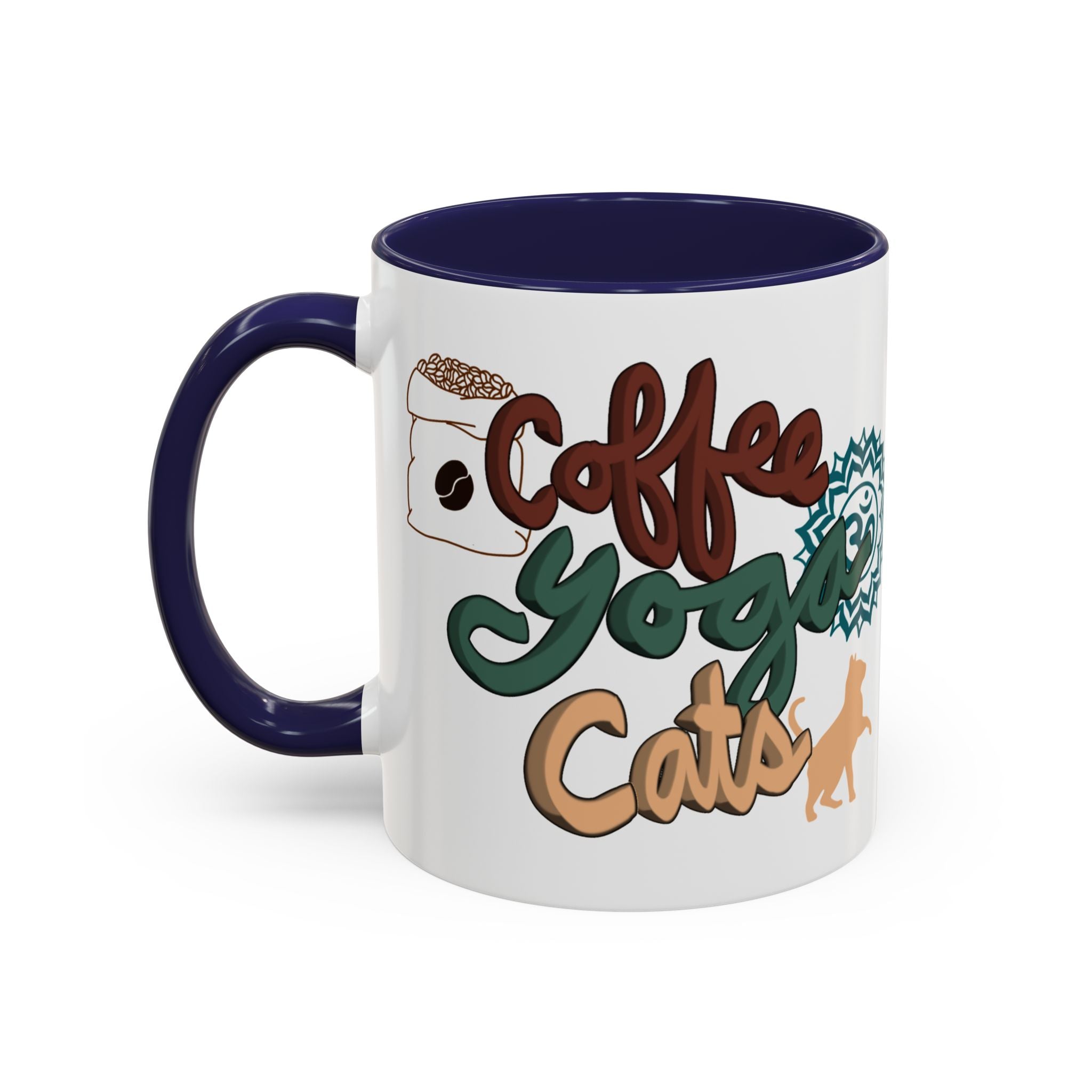 COFFEE YOGA CATS Accent Coffee Mug (11 oz)