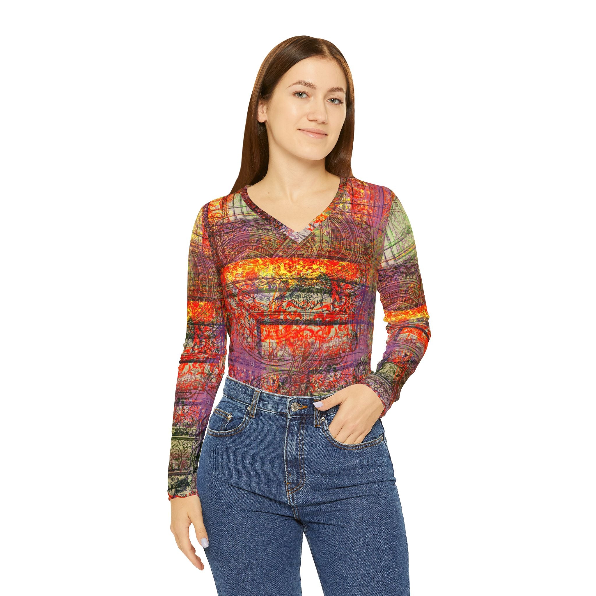 Women's Long Sleeve V-neck Shirt (AOP)