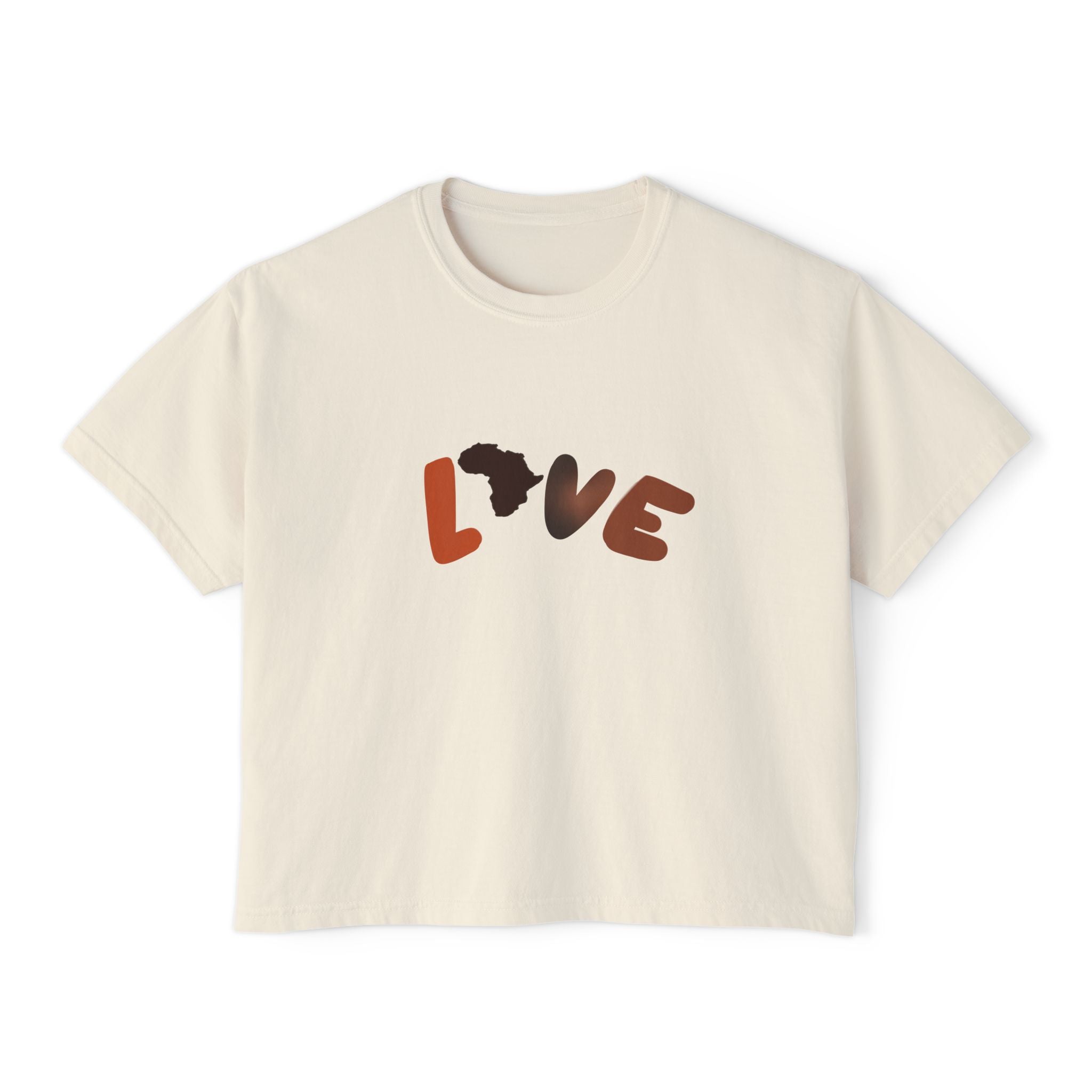 Love Africa Women's Boxy Tee - Soft Cream T-Shirt for Everyday Wear
