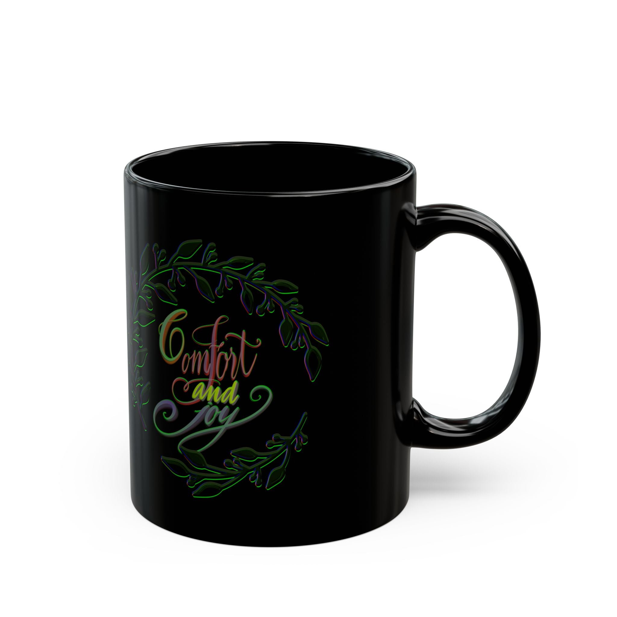 COMFORT AND JOY Black Mug (11oz)