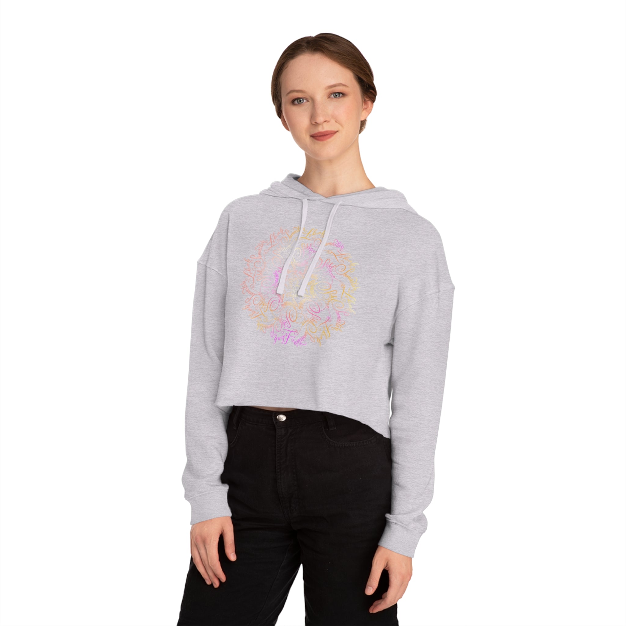 Subtle Mantra Women’s Cropped Hooded Sweatshirt with Unique Hand-drawn Design