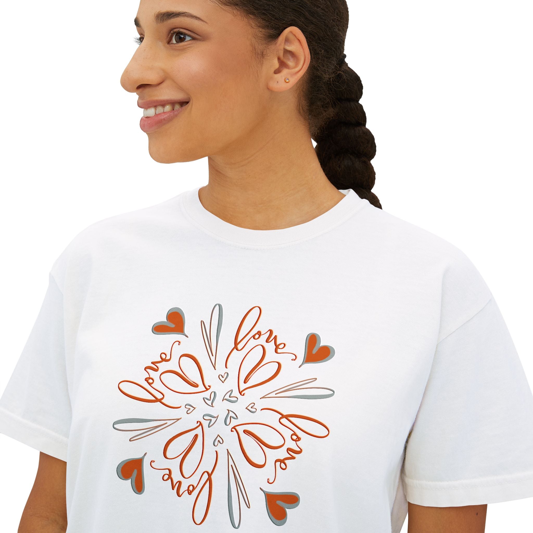 Women's Boxy Tee — Floral Heart Mandala Graphic