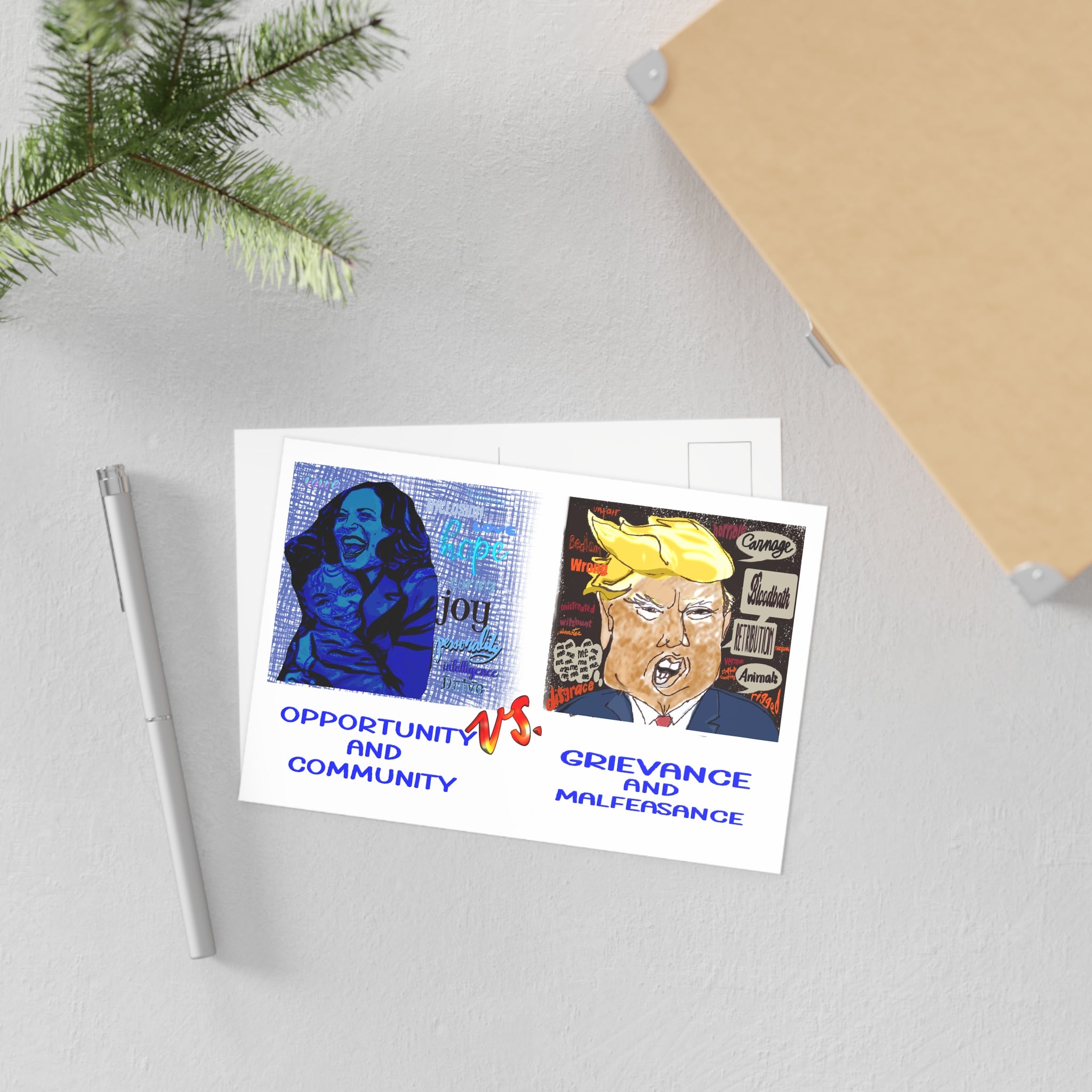 HARRIS vs TRUMP art postcard