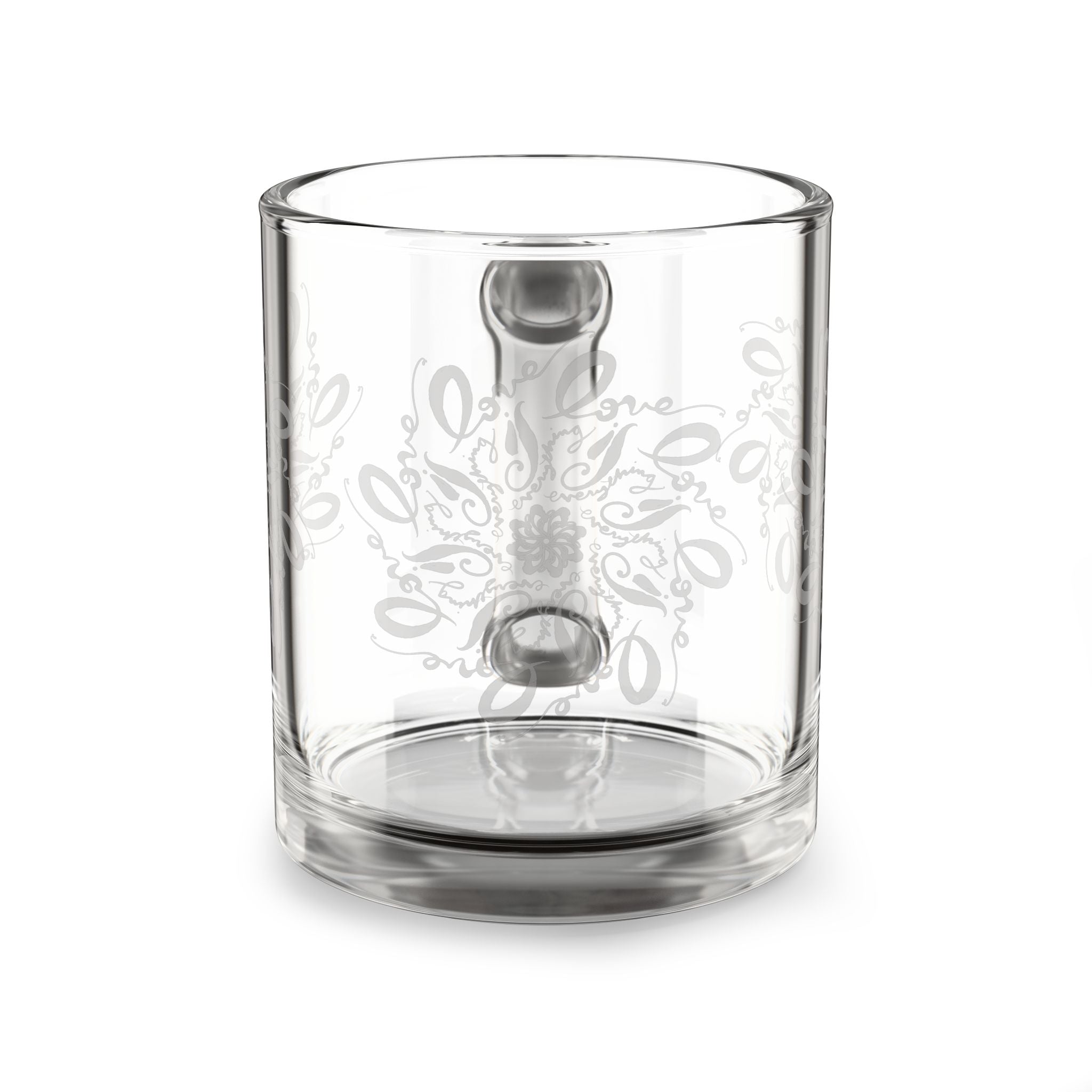 10oz Glass Mug – Elegant Love is Everything handwritten mandala