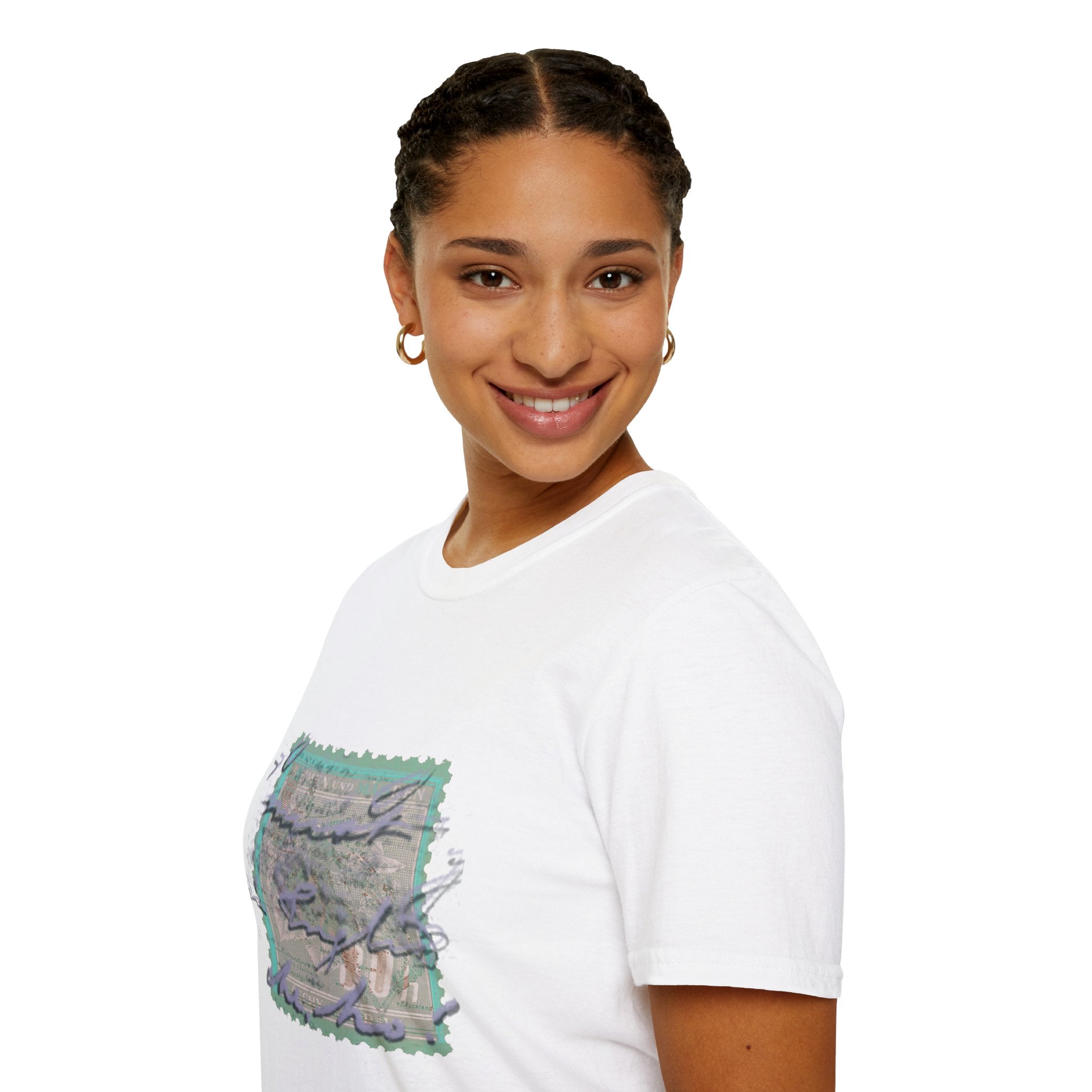 Vintage Postage Stamp Graphic Tee – Handwritten Script Design