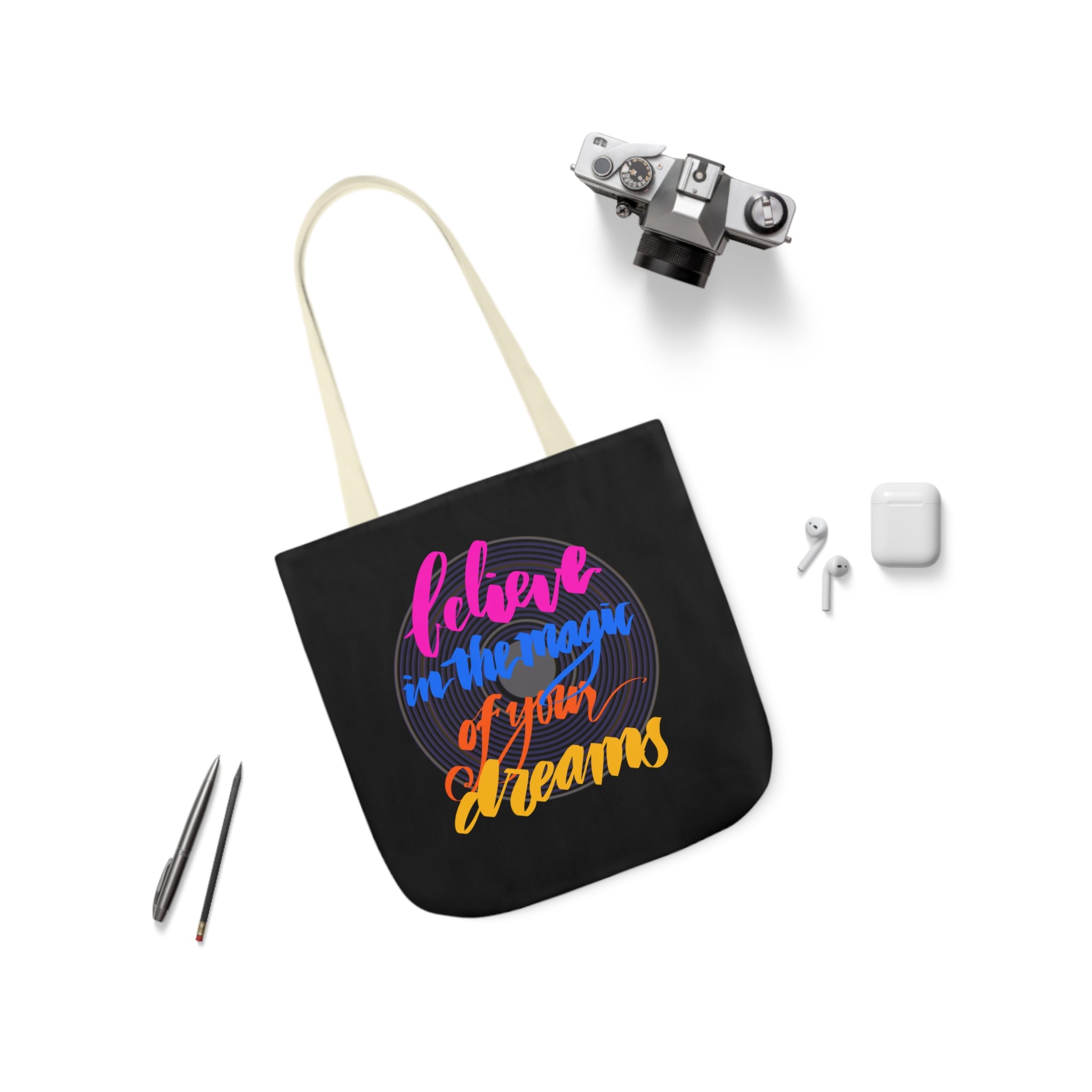 BELIEVE IN THE MAGIC Canvas Tote Bag, 5-Color Straps