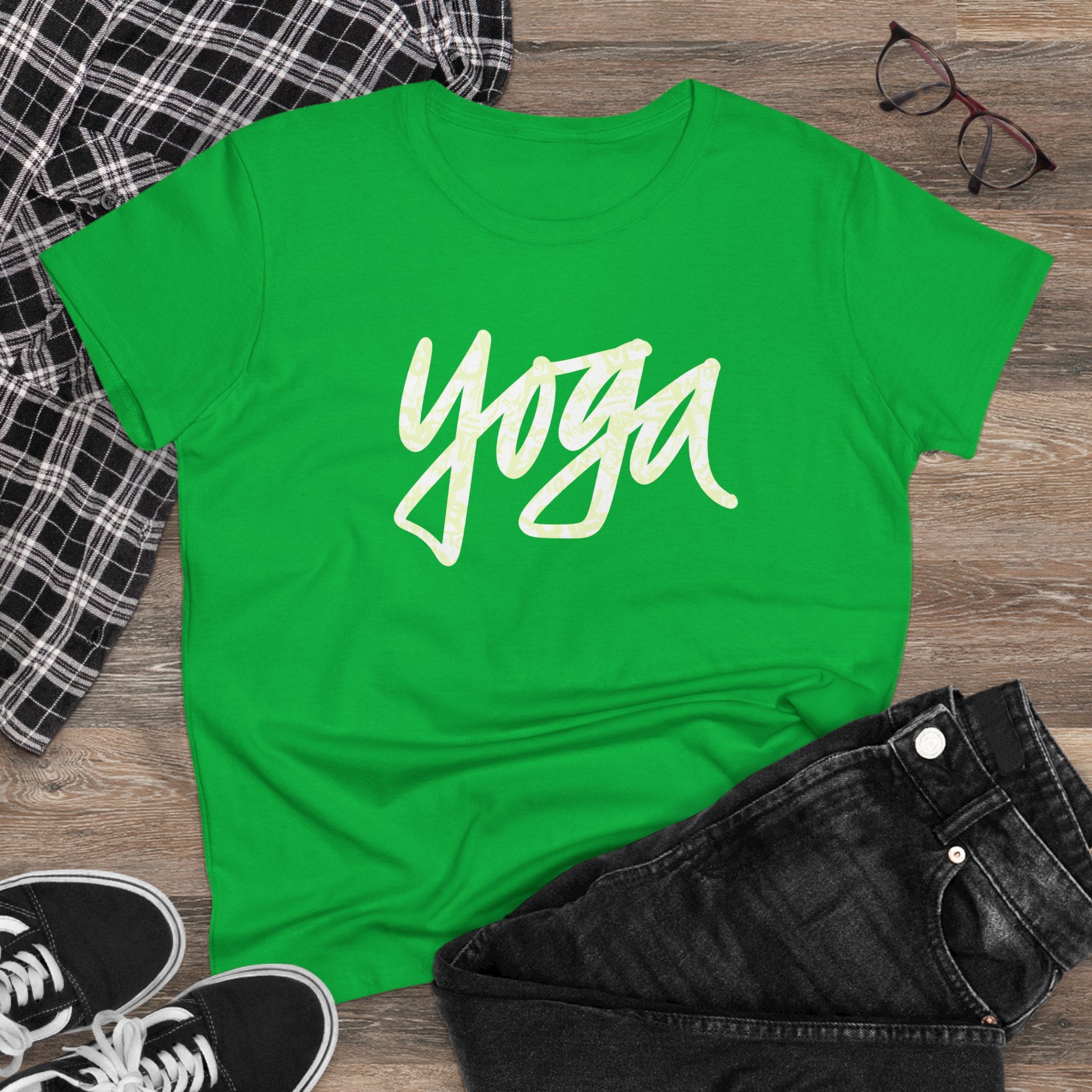 Yoga Women’s Midweight Cotton Tee - Comfortable & Stylish Green Top for Active Lifestyle