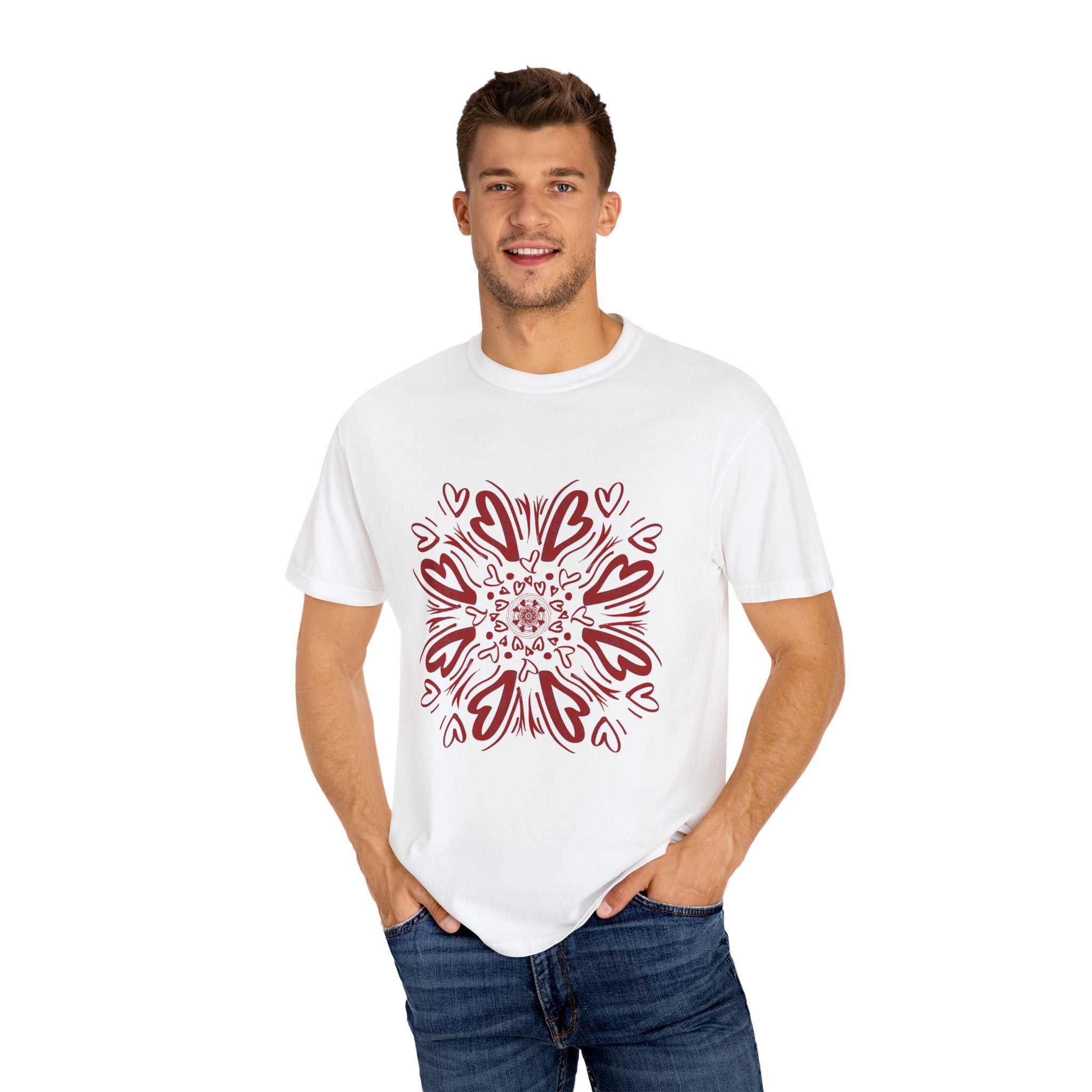 Heart Mandala Unisex Garment-Dyed T-Shirt for Valentine's Day