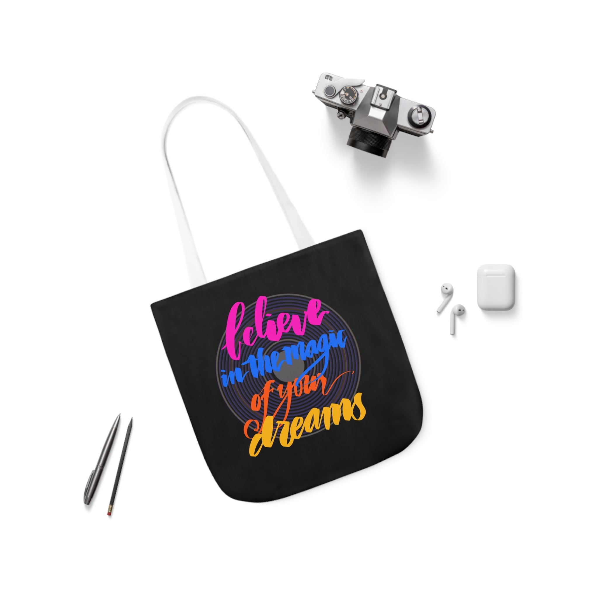 BELIEVE IN THE MAGIC Canvas Tote Bag, 5-Color Straps