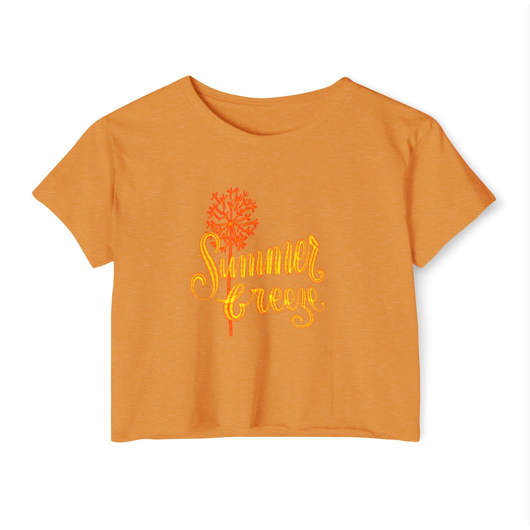 Summer Vibes Festival Crop Top - Women's White Tee with Bright Coral Design