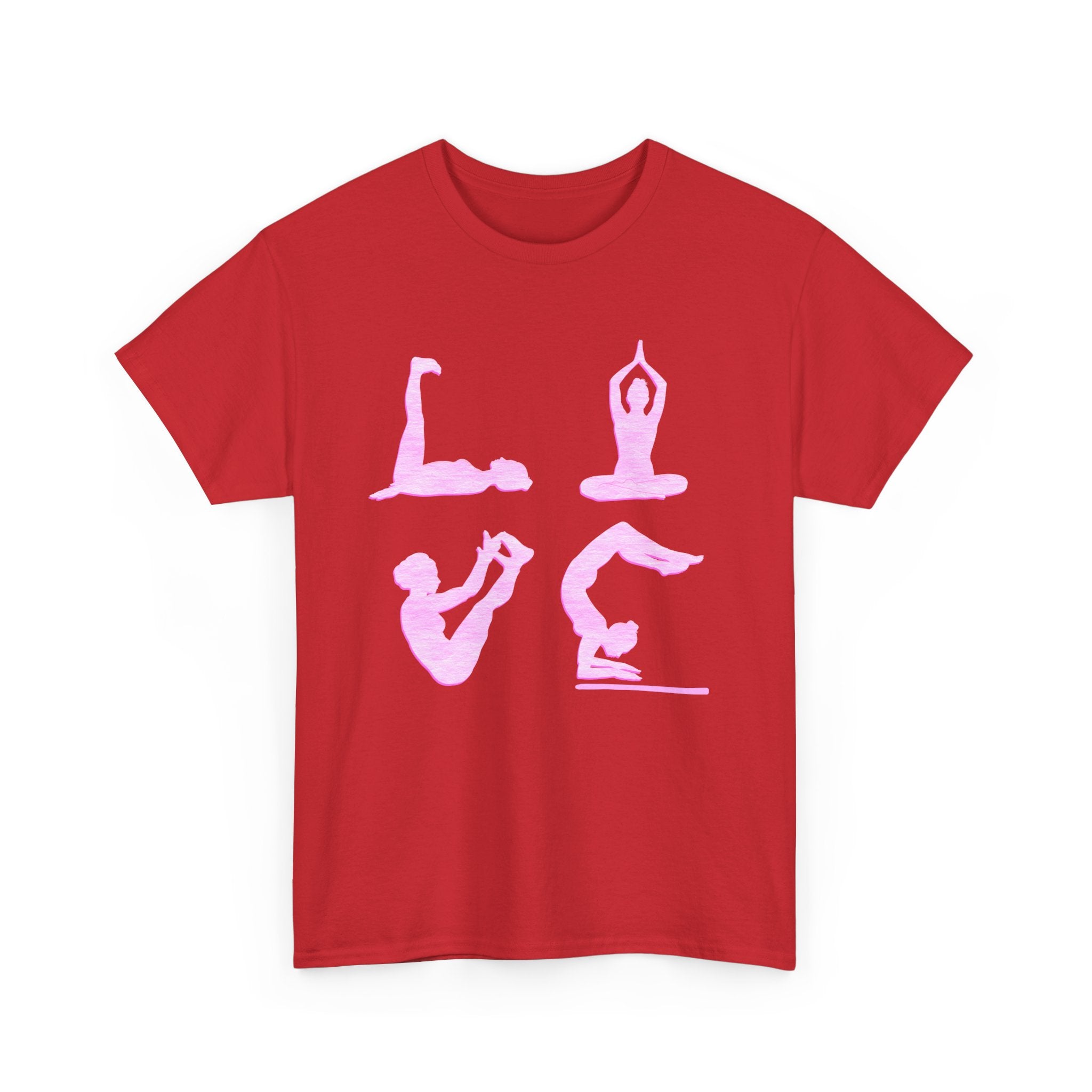 Yoga Love Poses Graphic Tee — Pink Silhouette Yoga Shirt for Women & Men