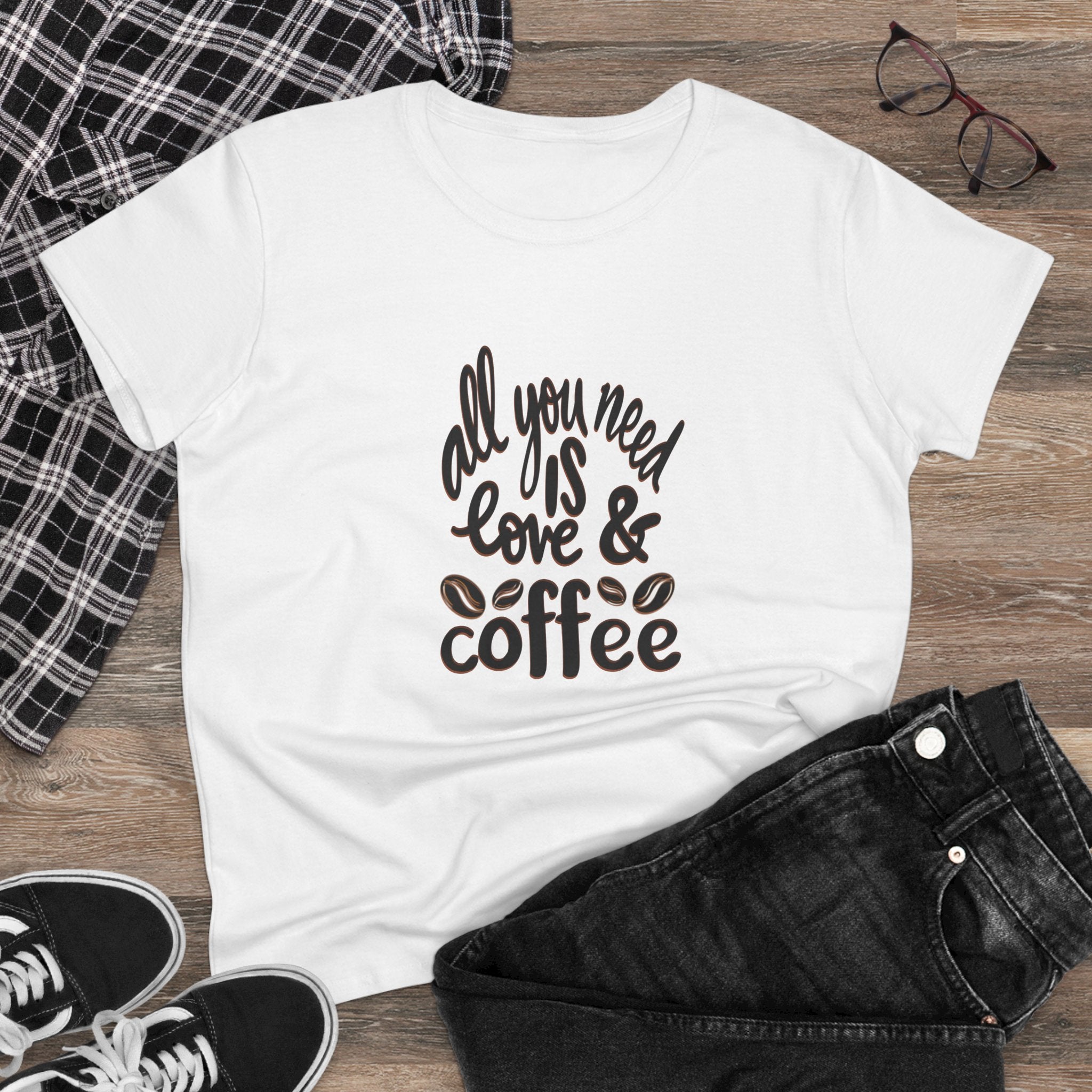 All You Need Is Love & Coffee Tee - Women's Midweight Cotton T-Shirt